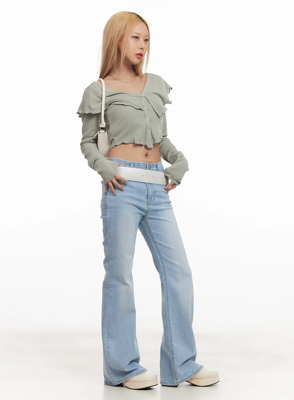 Frill Layered Long-Sleeve Button Crop Top CM505 - Image 11