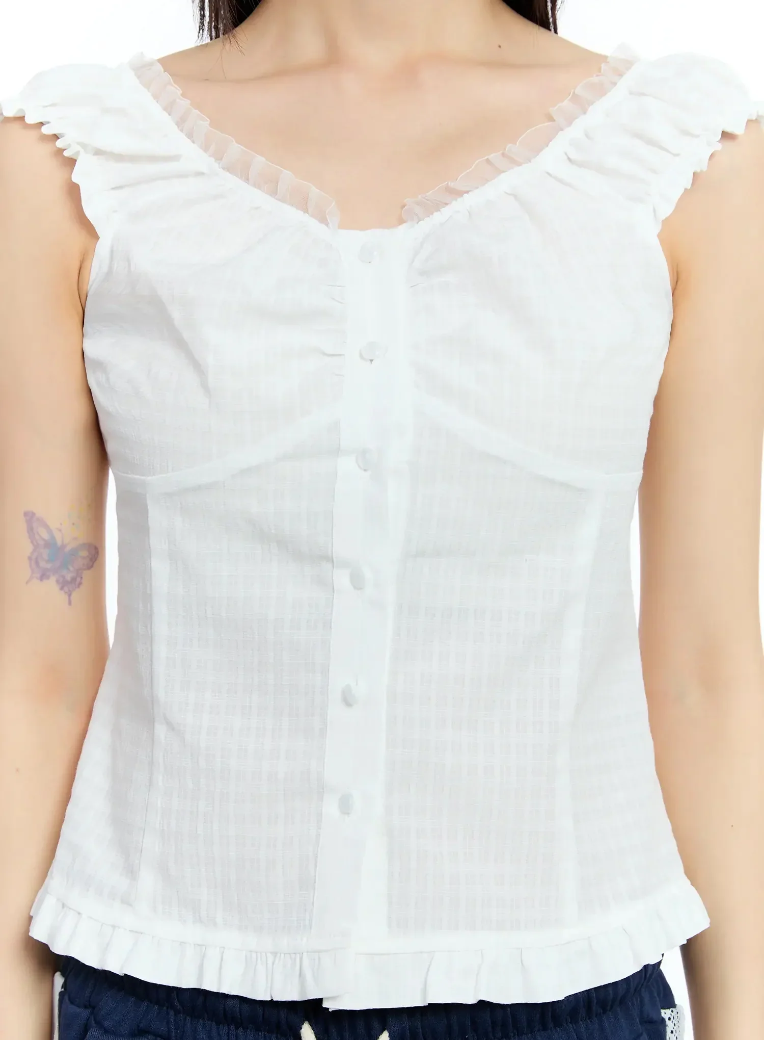 Frill-Trim Sleeveless Blouse IU525 - Image 3