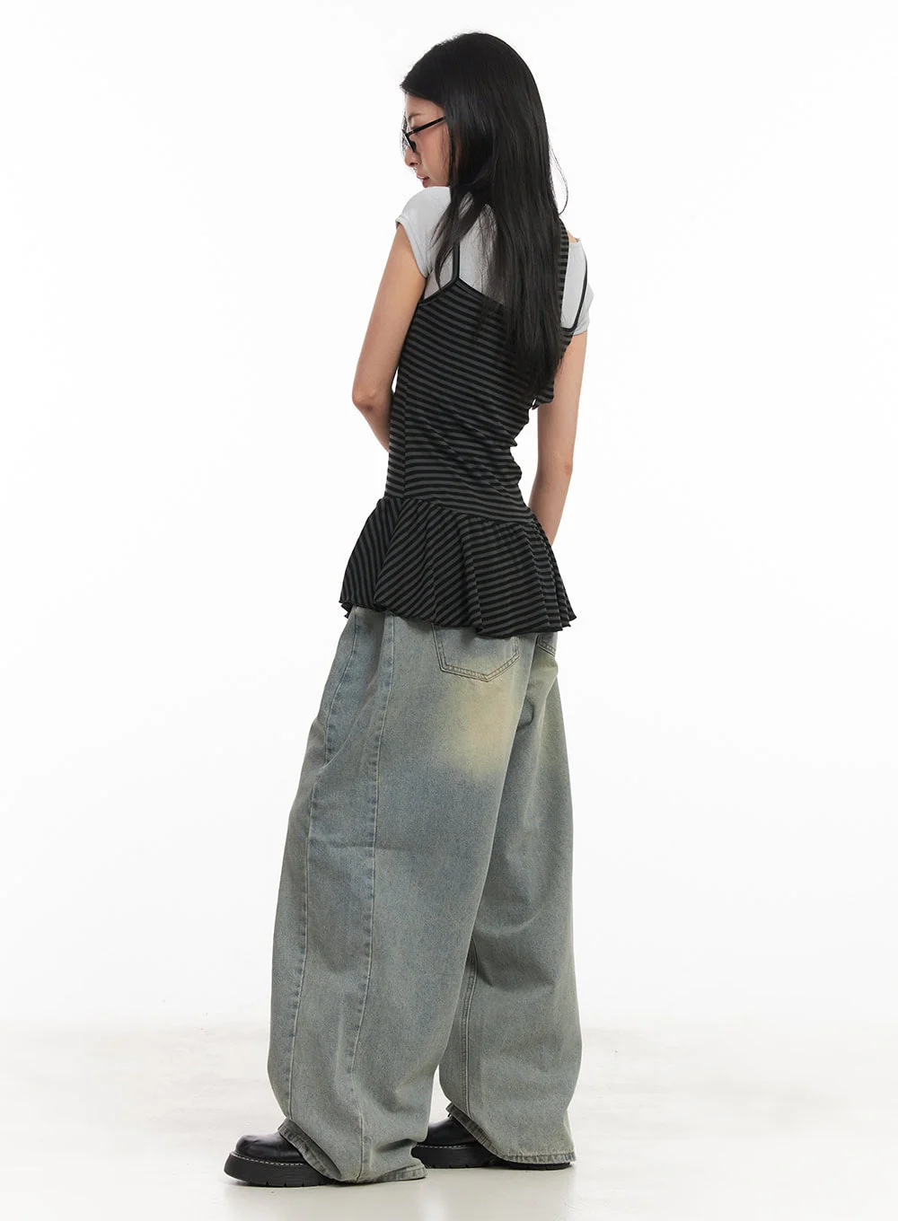 Frilled Stripe Sleeveless Dress & Scarf Set CM504 - Image 4