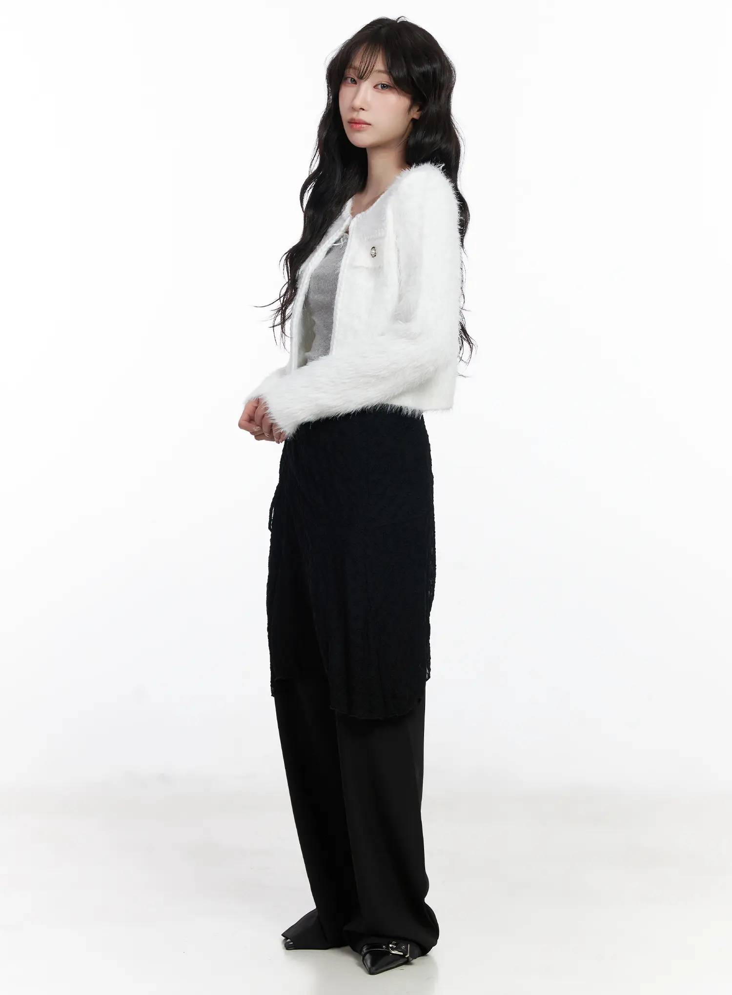 Fuzzy Angora Tweed Cardigan CJ526 - Image 4