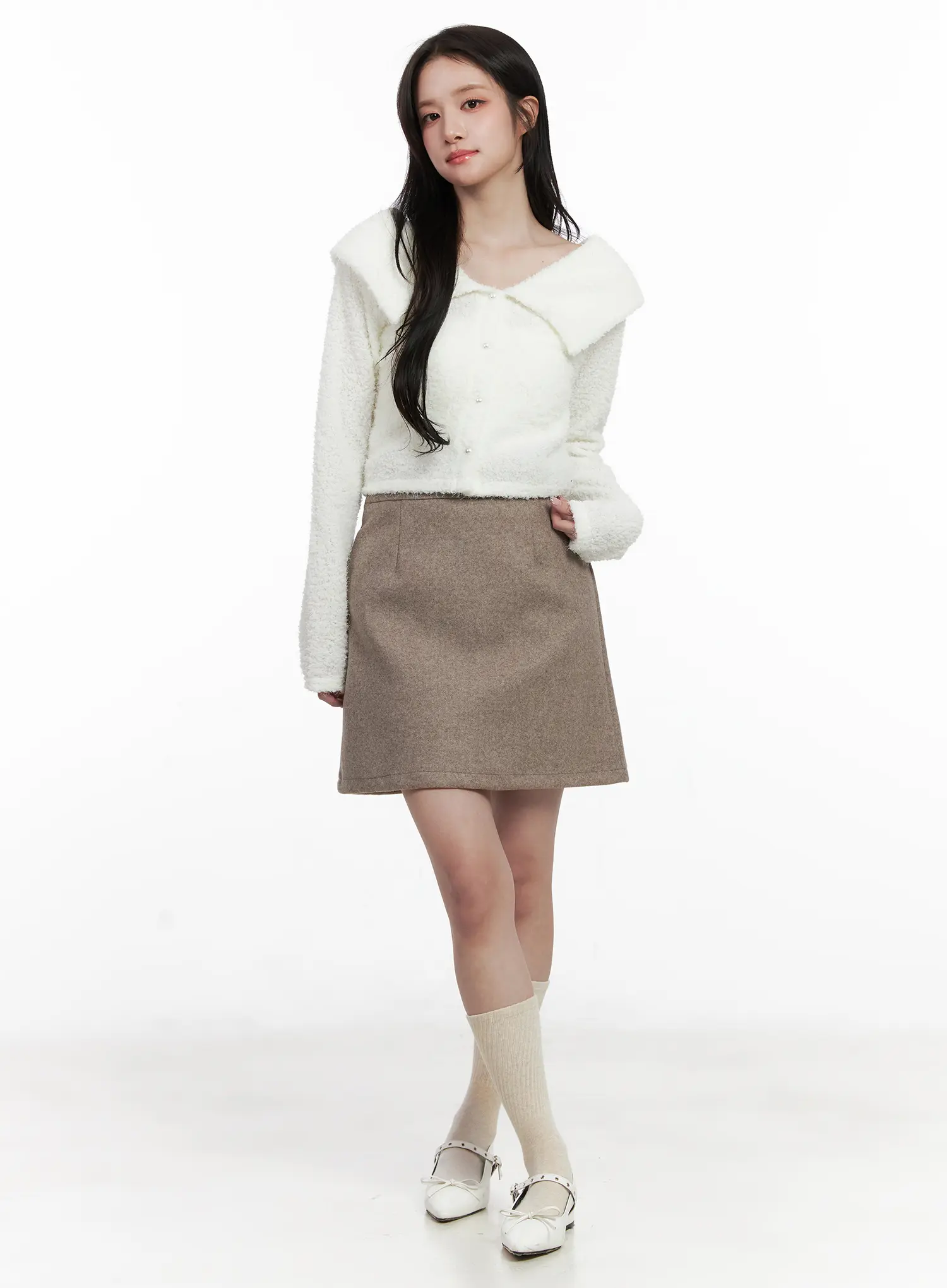 Fuzzy Collar Cropped Cardigan CN526 - Image 2