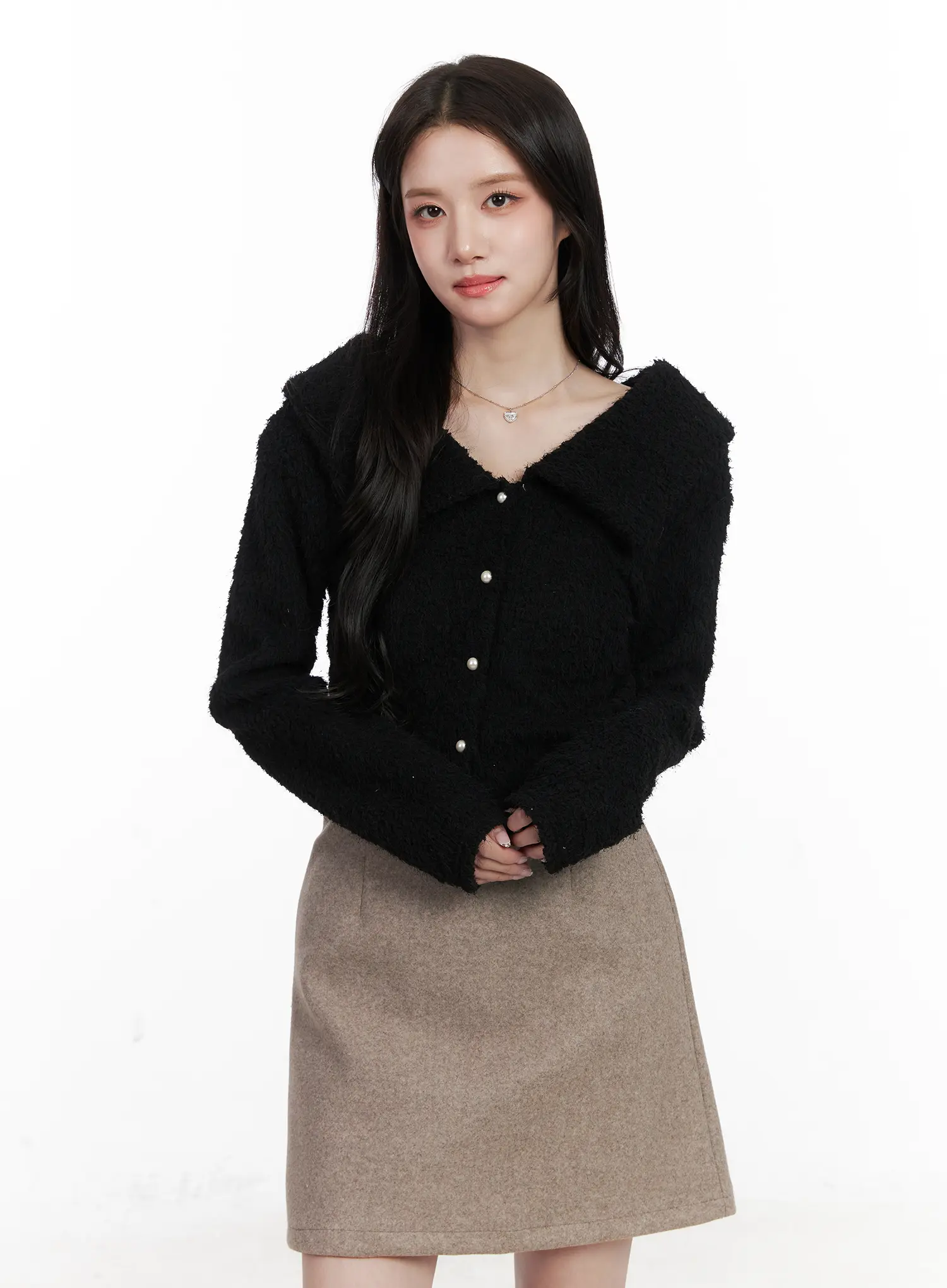 Fuzzy Collar Cropped Cardigan CN526 - Image 9