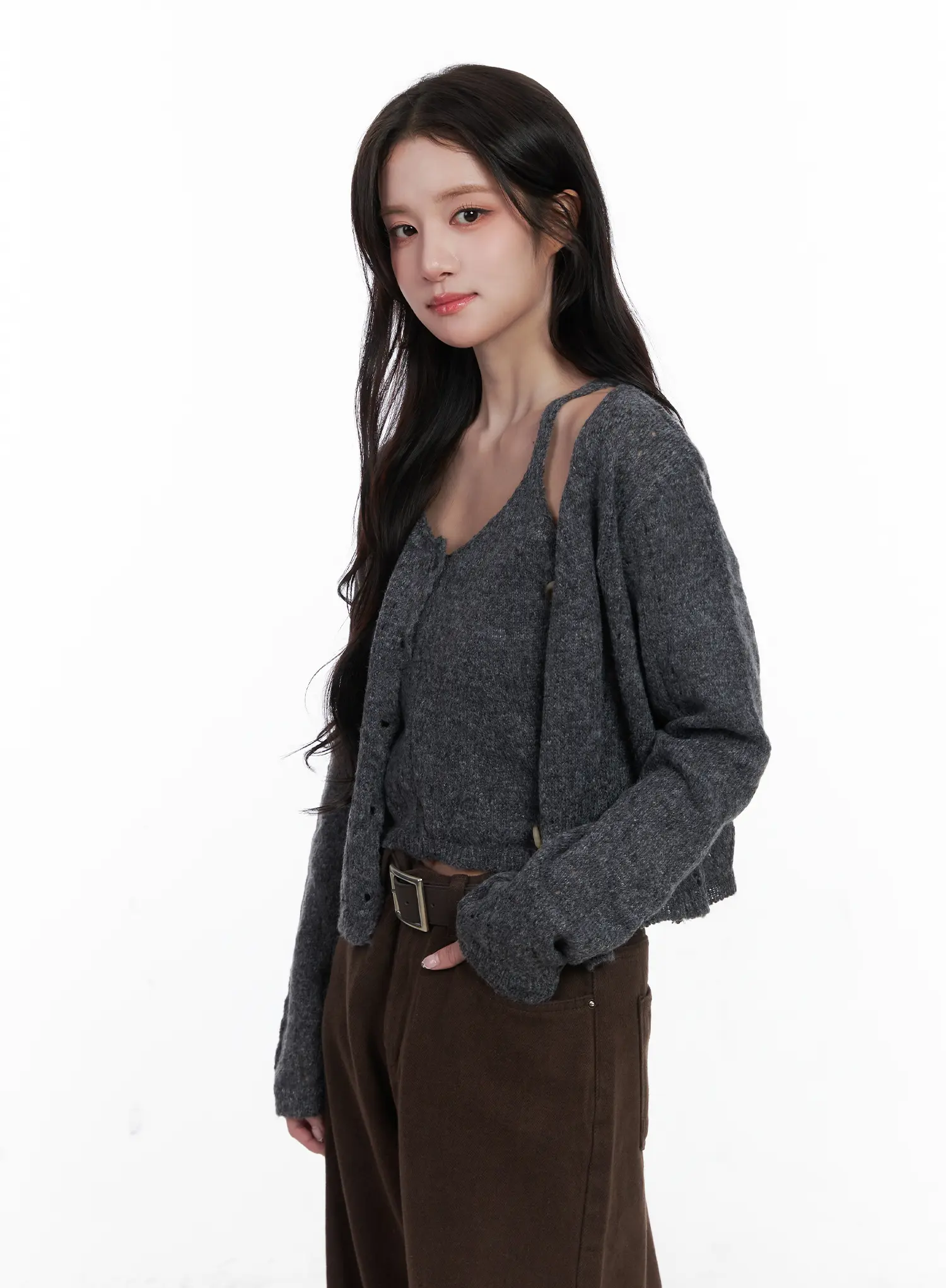 Fuzzy Knit Tank Cardigan Set CN526 - Image 10