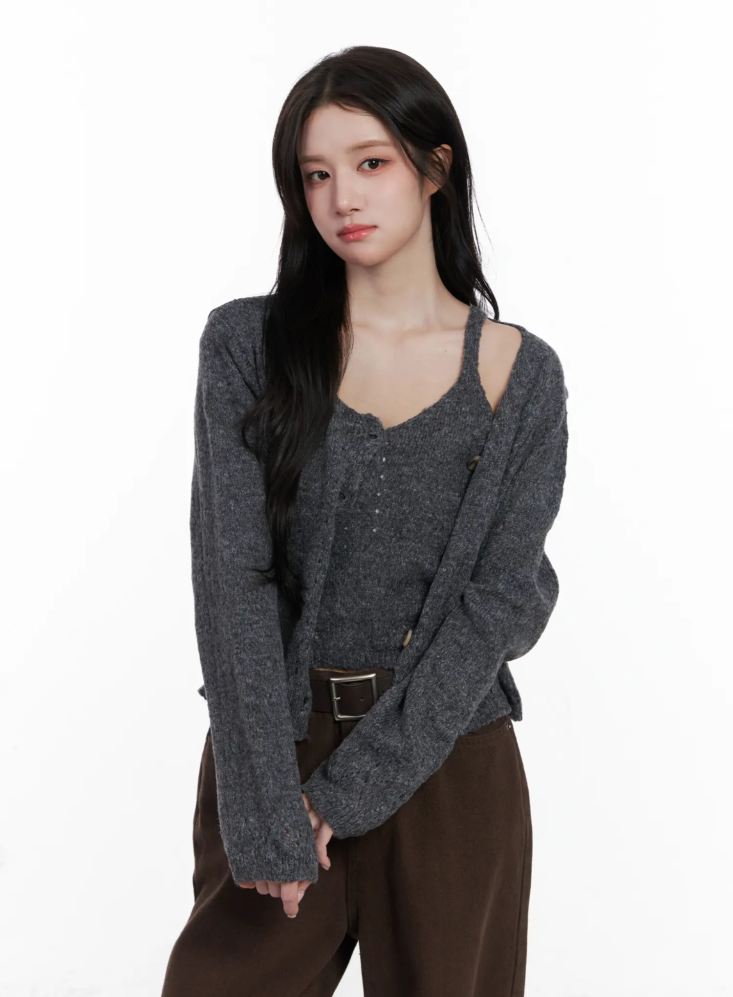 Fuzzy Knit Tank Cardigan Set CN526 - Image 2