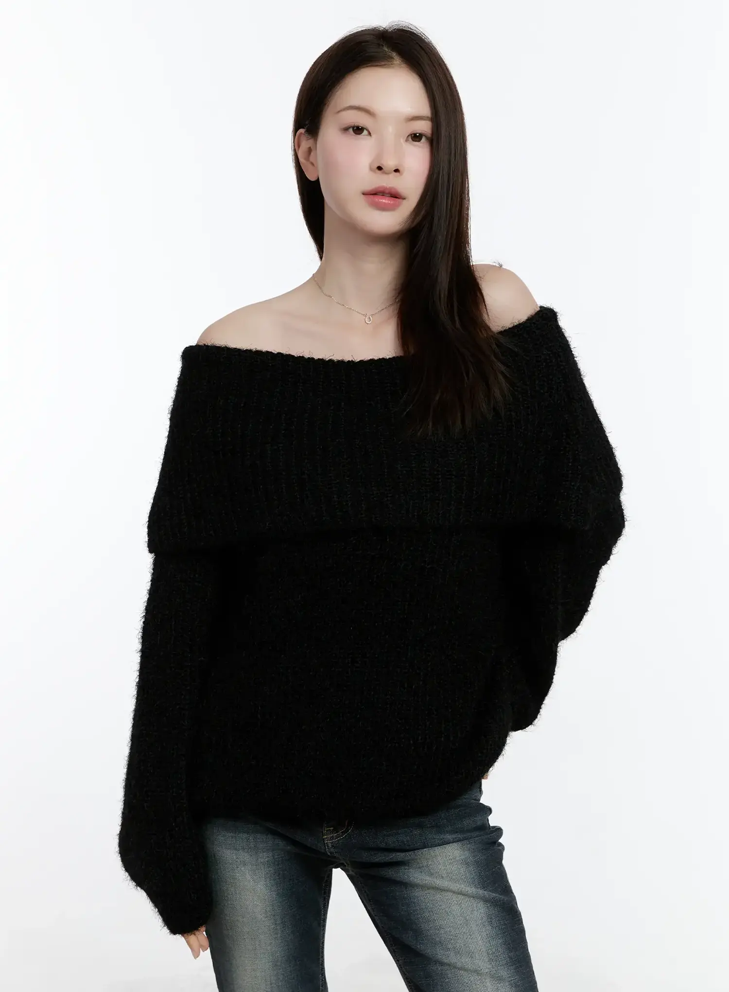 Fuzzy Off-Shoulder Knit Top ID510 - Image 10