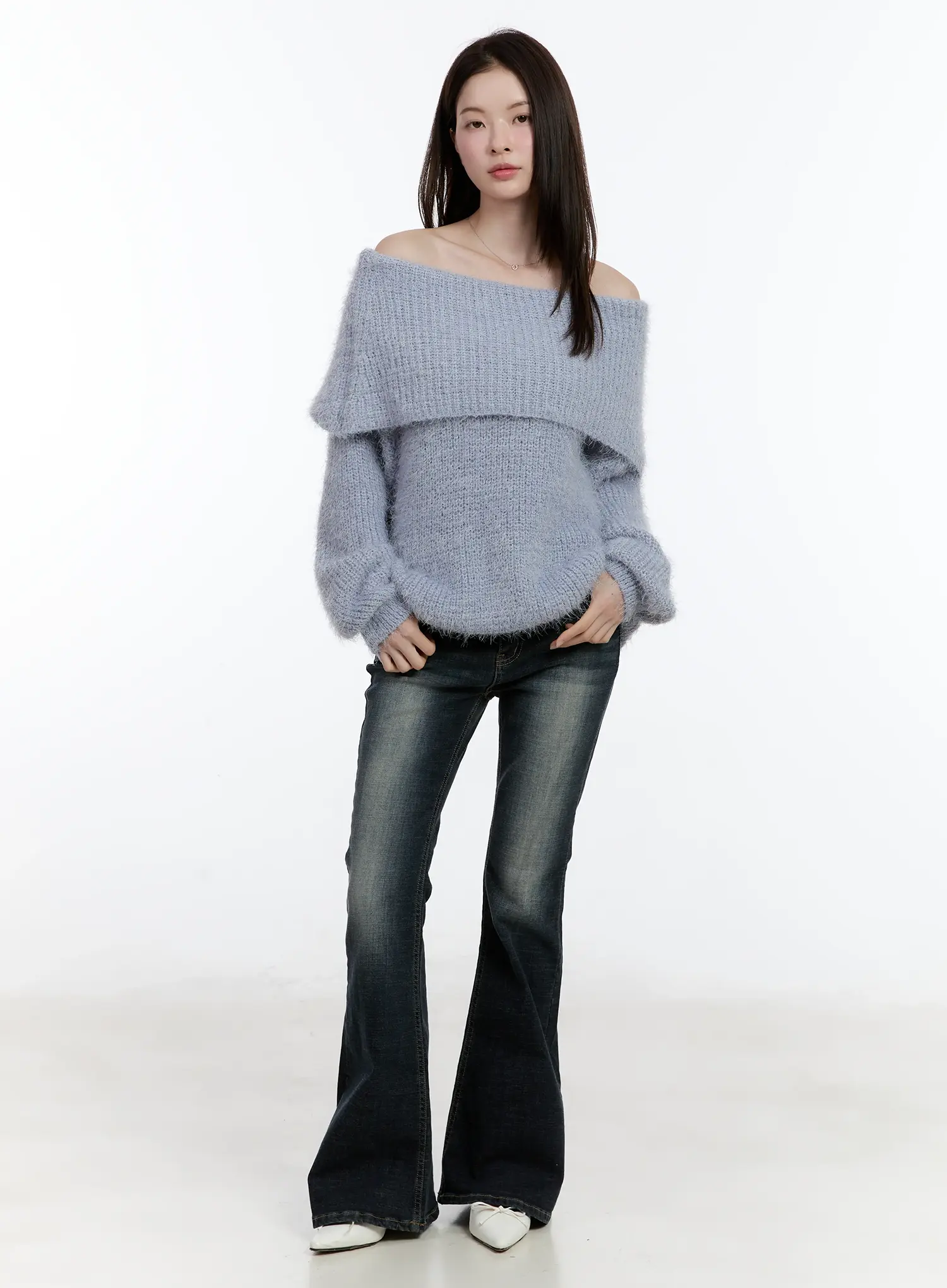 Fuzzy Off-Shoulder Knit Top ID510 - Image 5