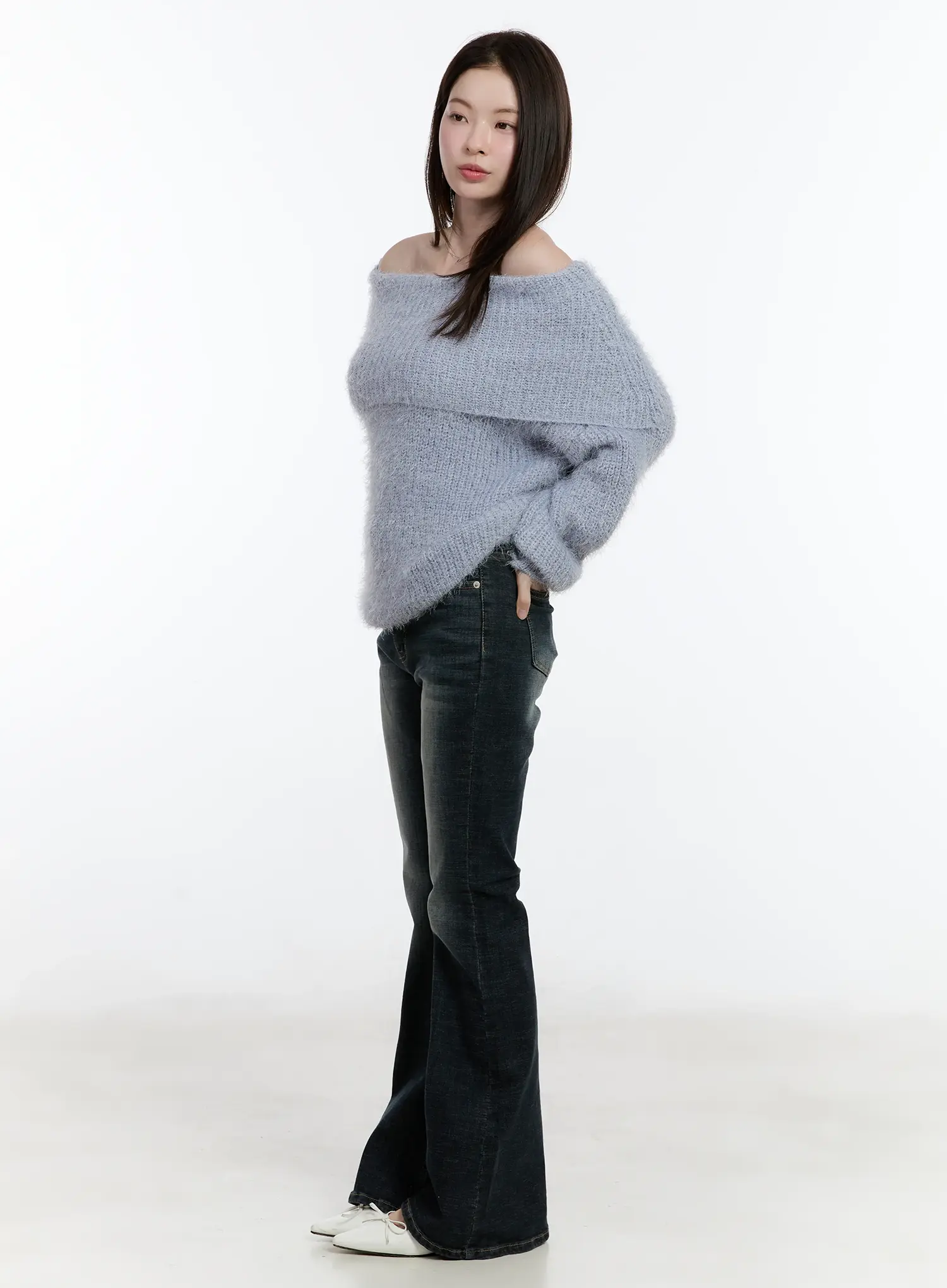 Fuzzy Off-Shoulder Knit Top ID510 - Image 6