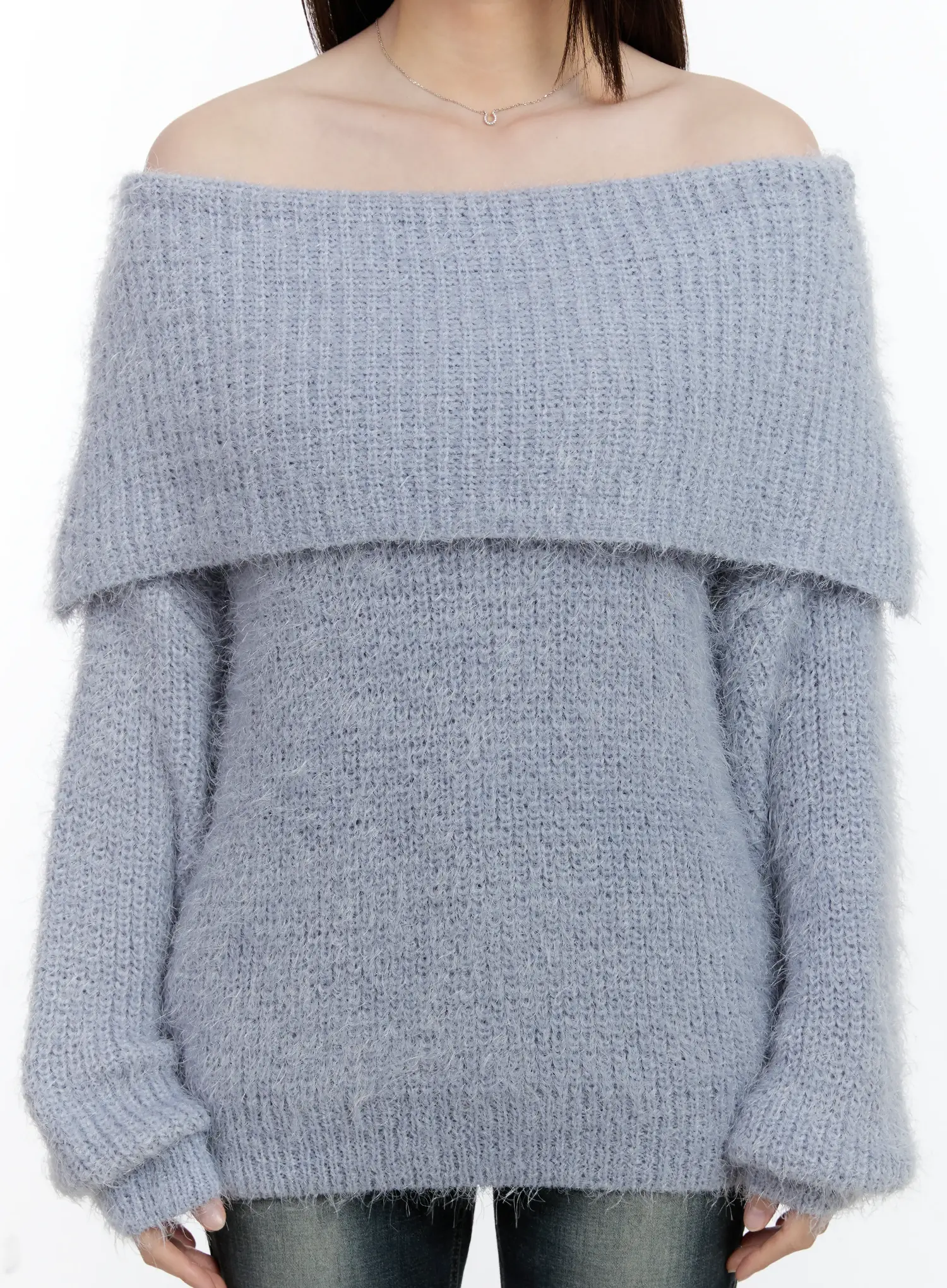 Fuzzy Off-Shoulder Knit Top ID510 - Image 8