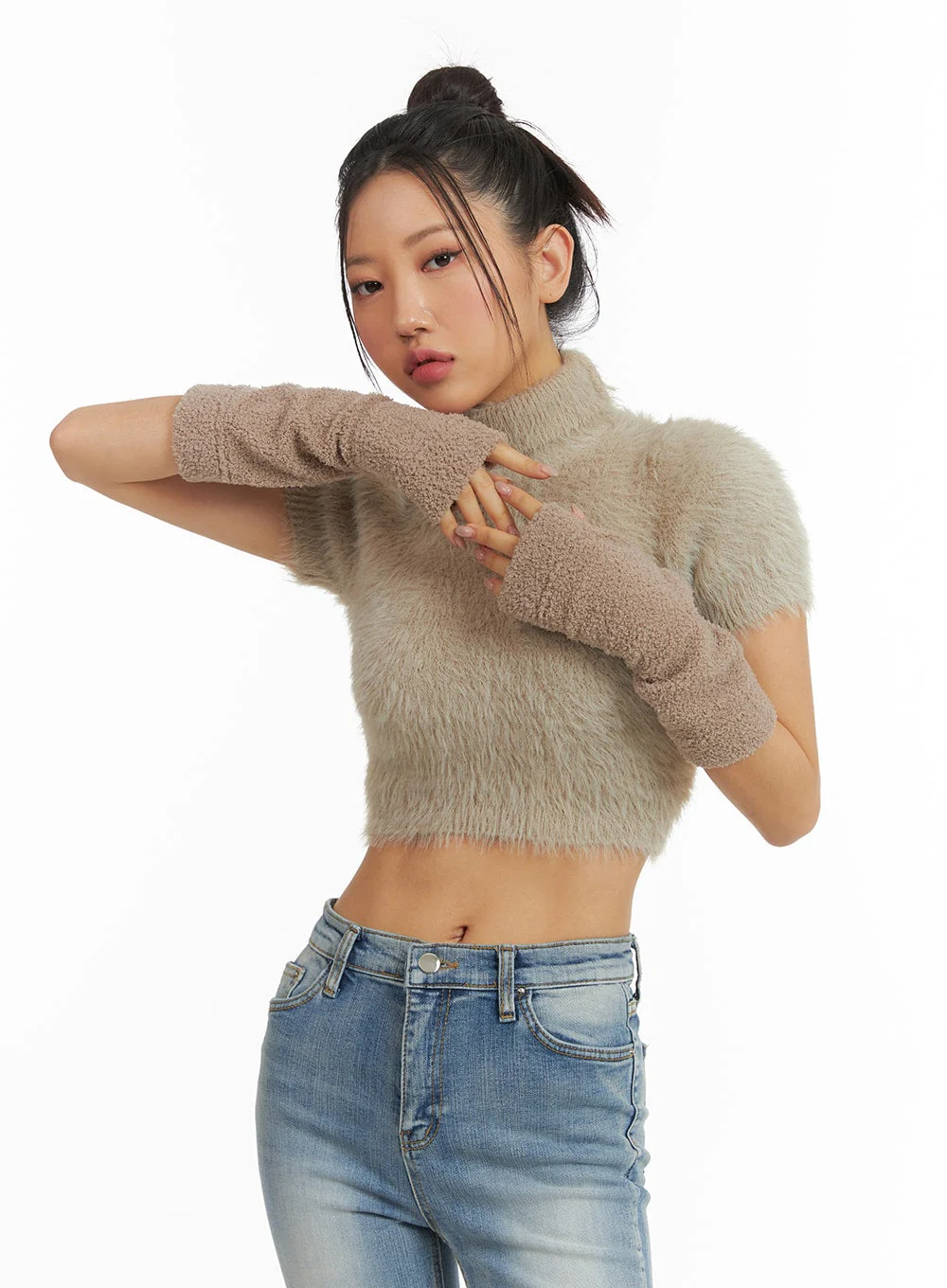 Fuzzy Turtleneck Short Sleeve Sweater CJ429 - Image 2