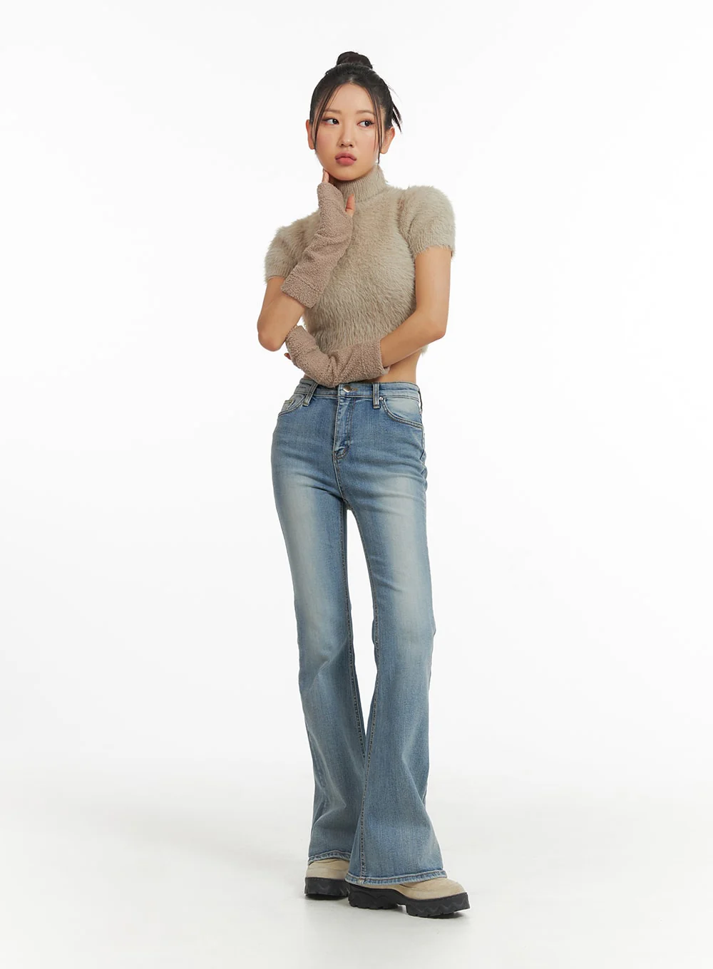 Fuzzy Turtleneck Short Sleeve Sweater CJ429 - Image 3
