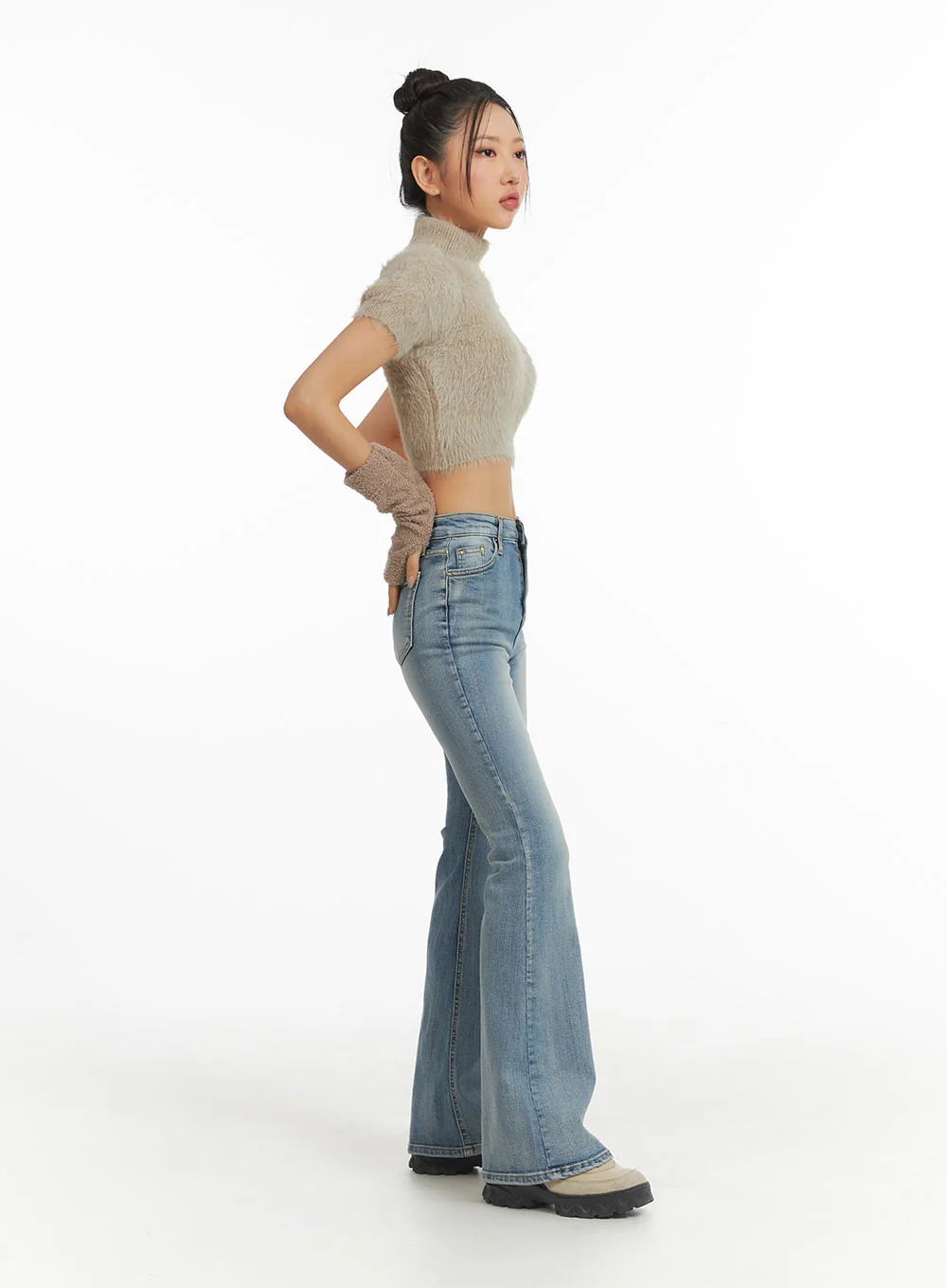 Fuzzy Turtleneck Short Sleeve Sweater CJ429 - Image 4
