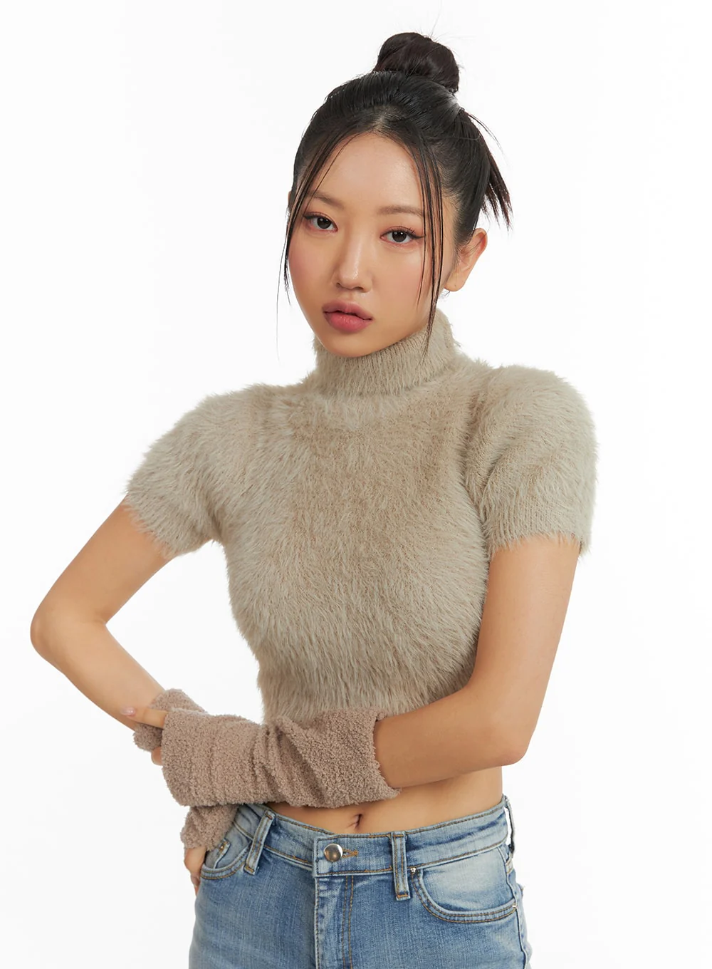 Fuzzy Turtleneck Short Sleeve Sweater CJ429 - Image 6