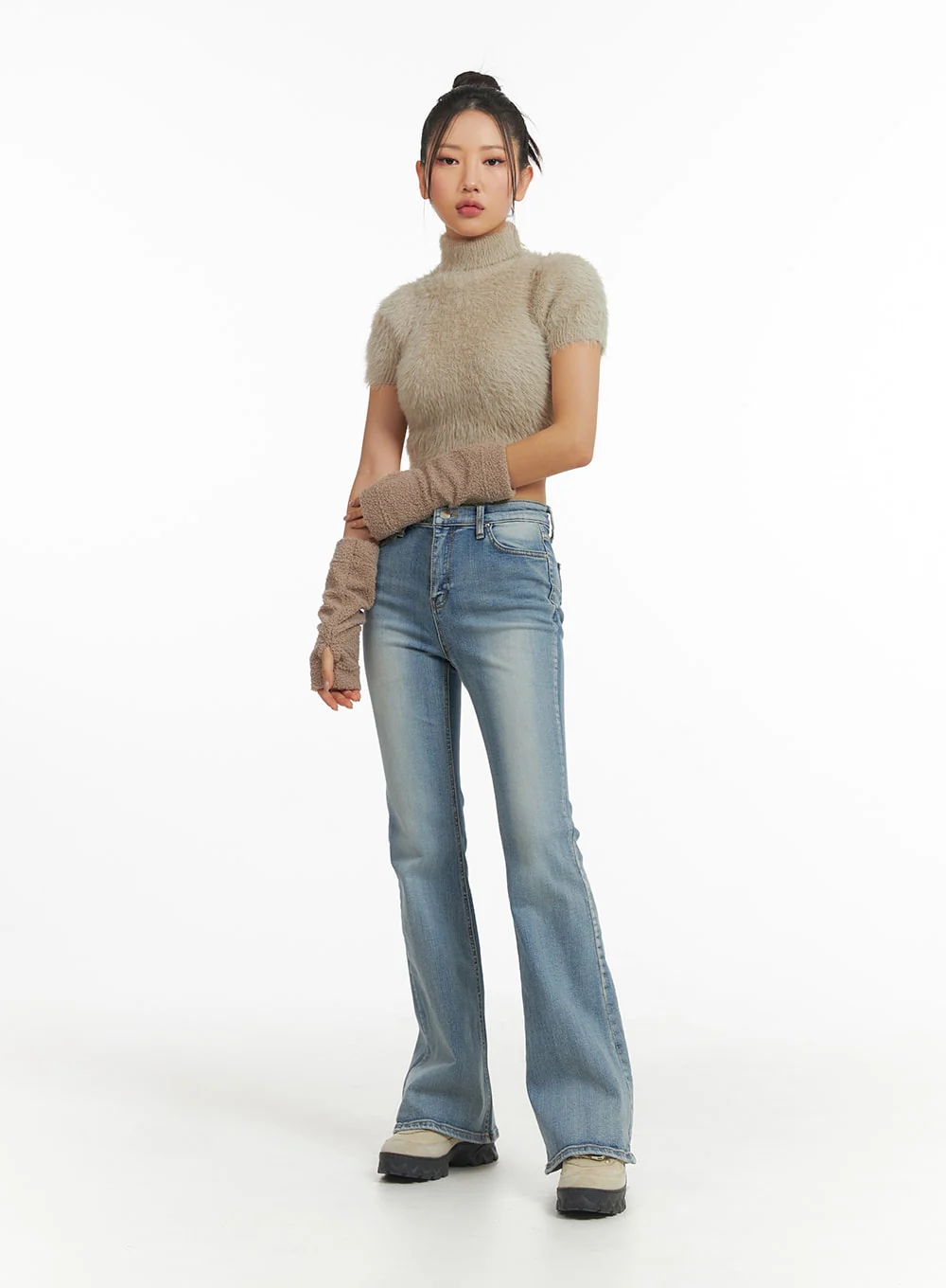 Fuzzy Turtleneck Short Sleeve Sweater CJ429 - Image 7