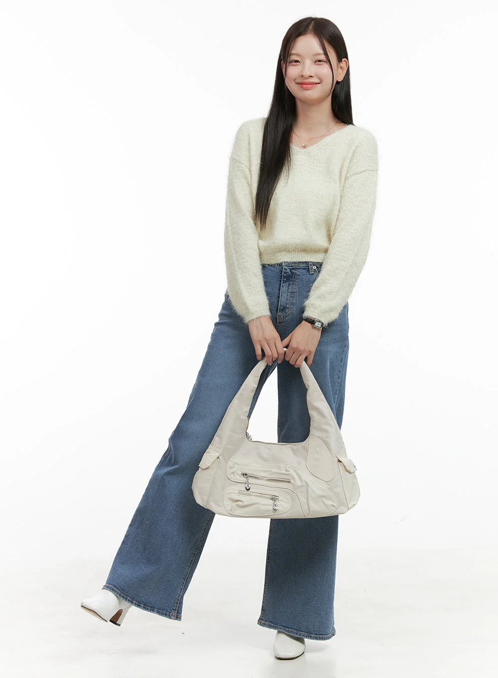 Fuzzy V-Neck Knit Sweater OG419 - Image 2