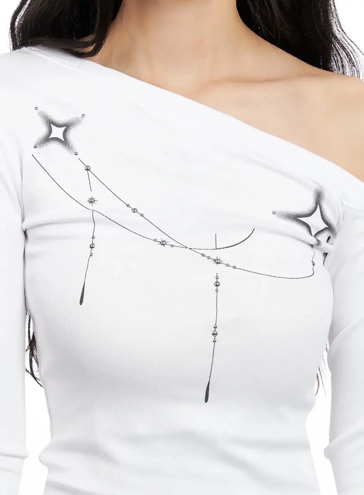 Geometric Studded Off-Shoulder Top IN528 - Image 2