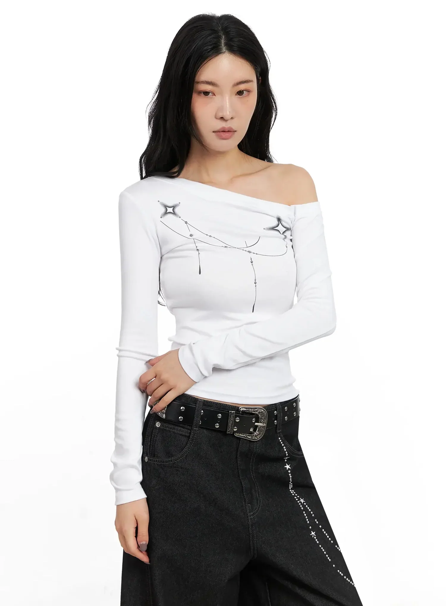Geometric Studded Off-Shoulder Top IN528 - Image 4