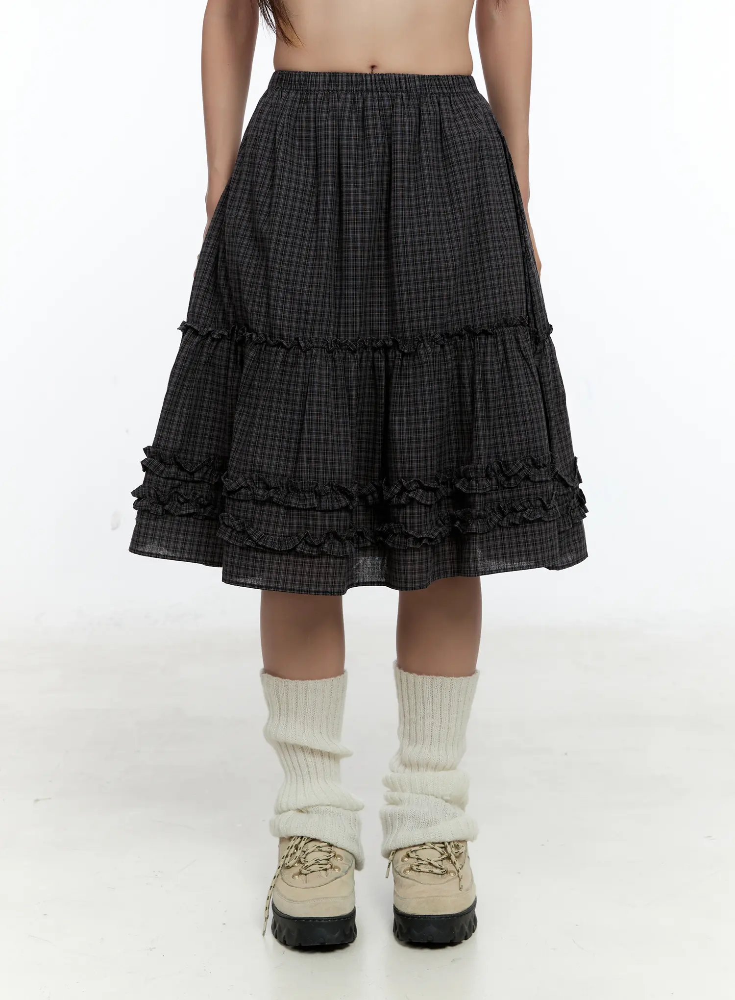 Gingham Ruffle Layered Midi Skirt CS517 - Image 2