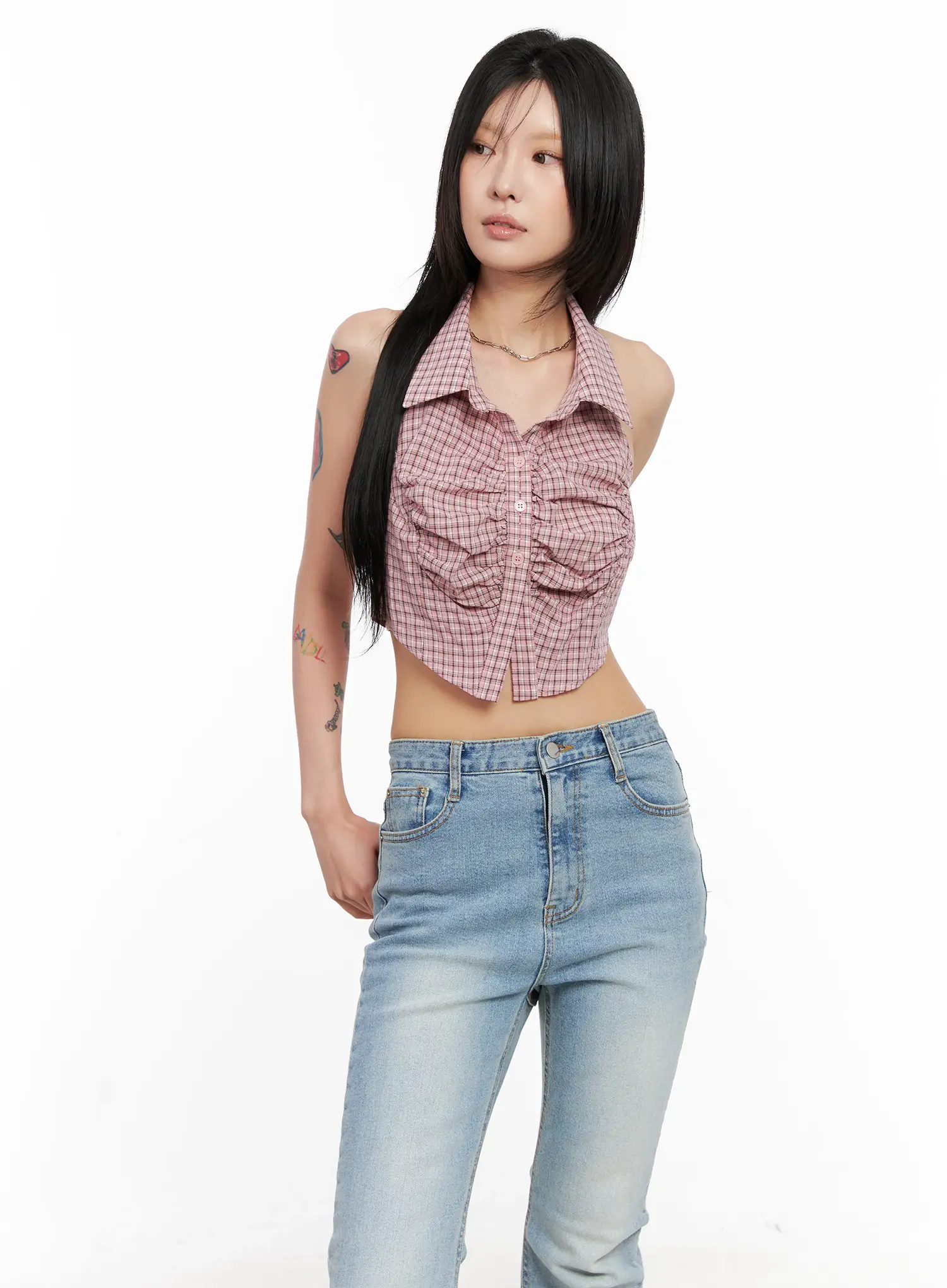 Gingham Sleeveless Halter Top CL525 - Image 11