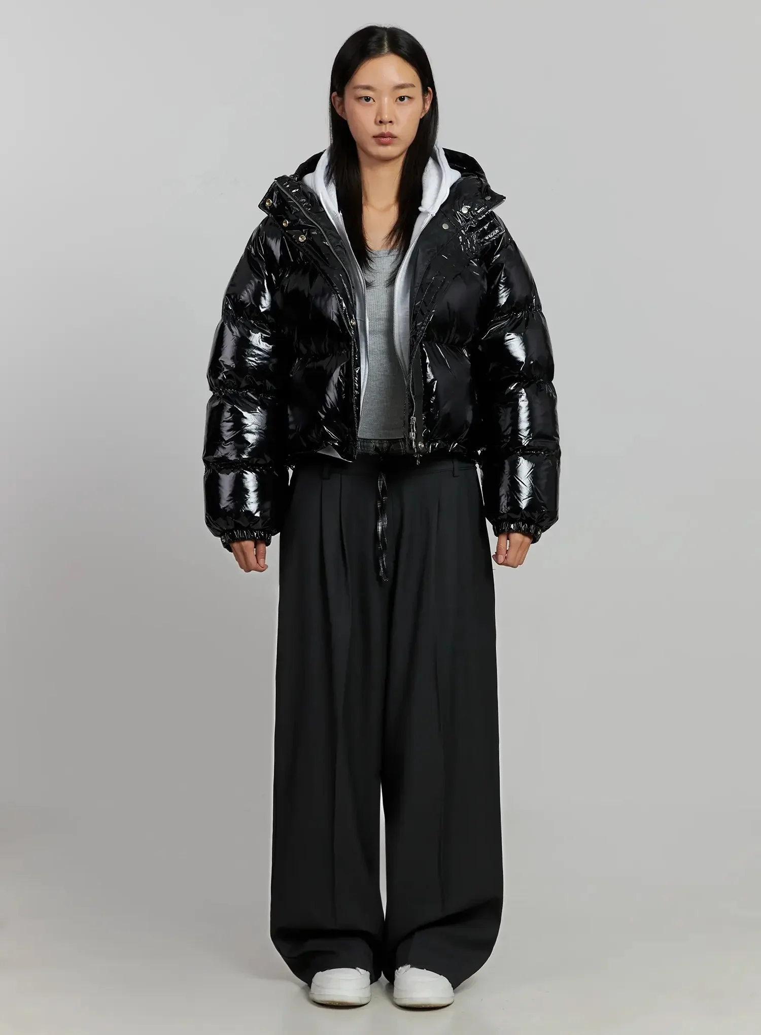 Glossy Hooded Puffer Jacket IJ502 - Image 11