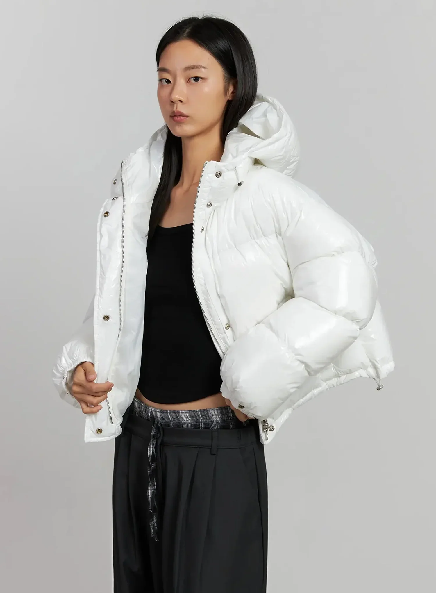Glossy Hooded Puffer Jacket IJ502 - Image 17