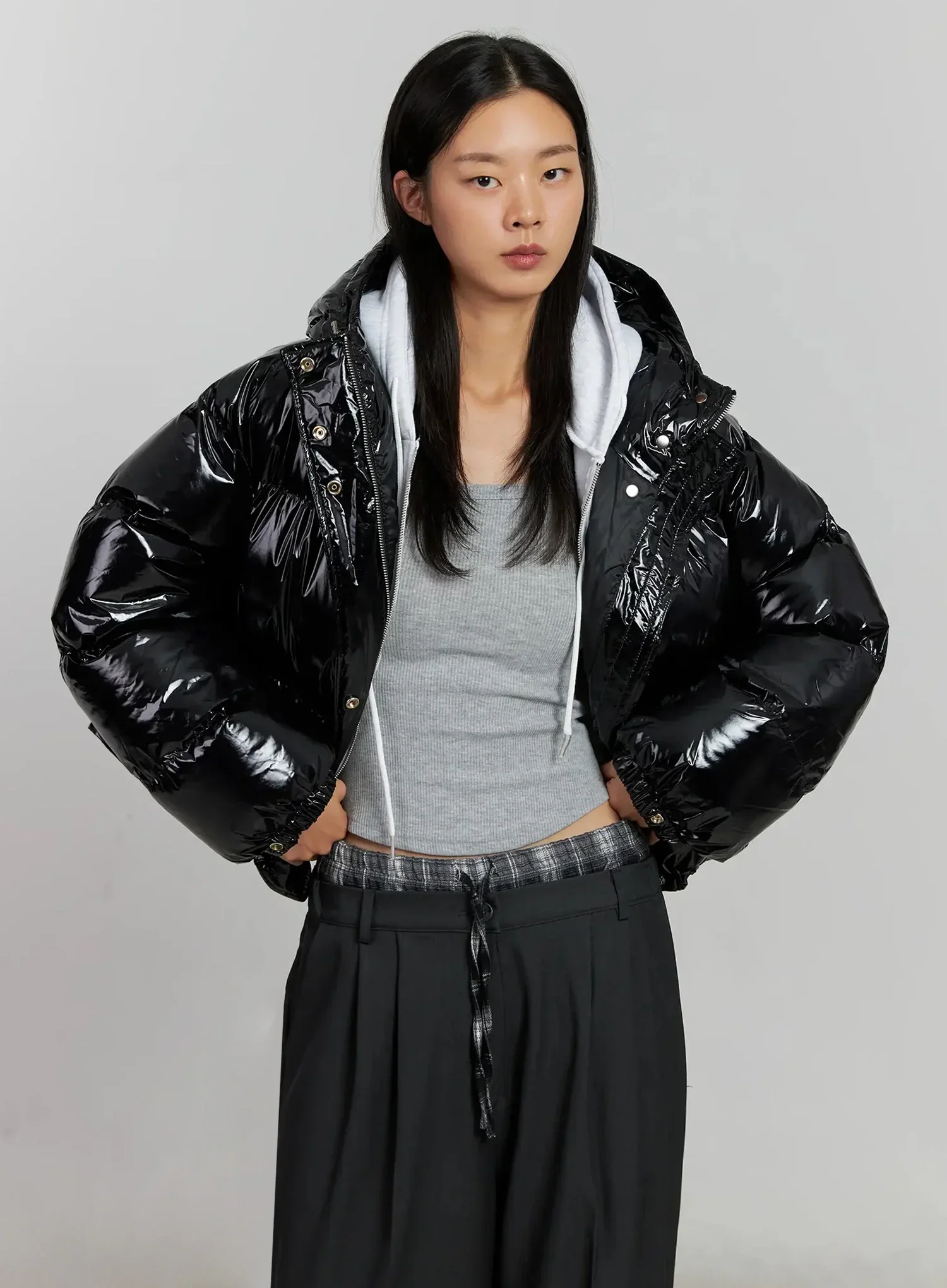 Glossy Hooded Puffer Jacket IJ502 - Image 5
