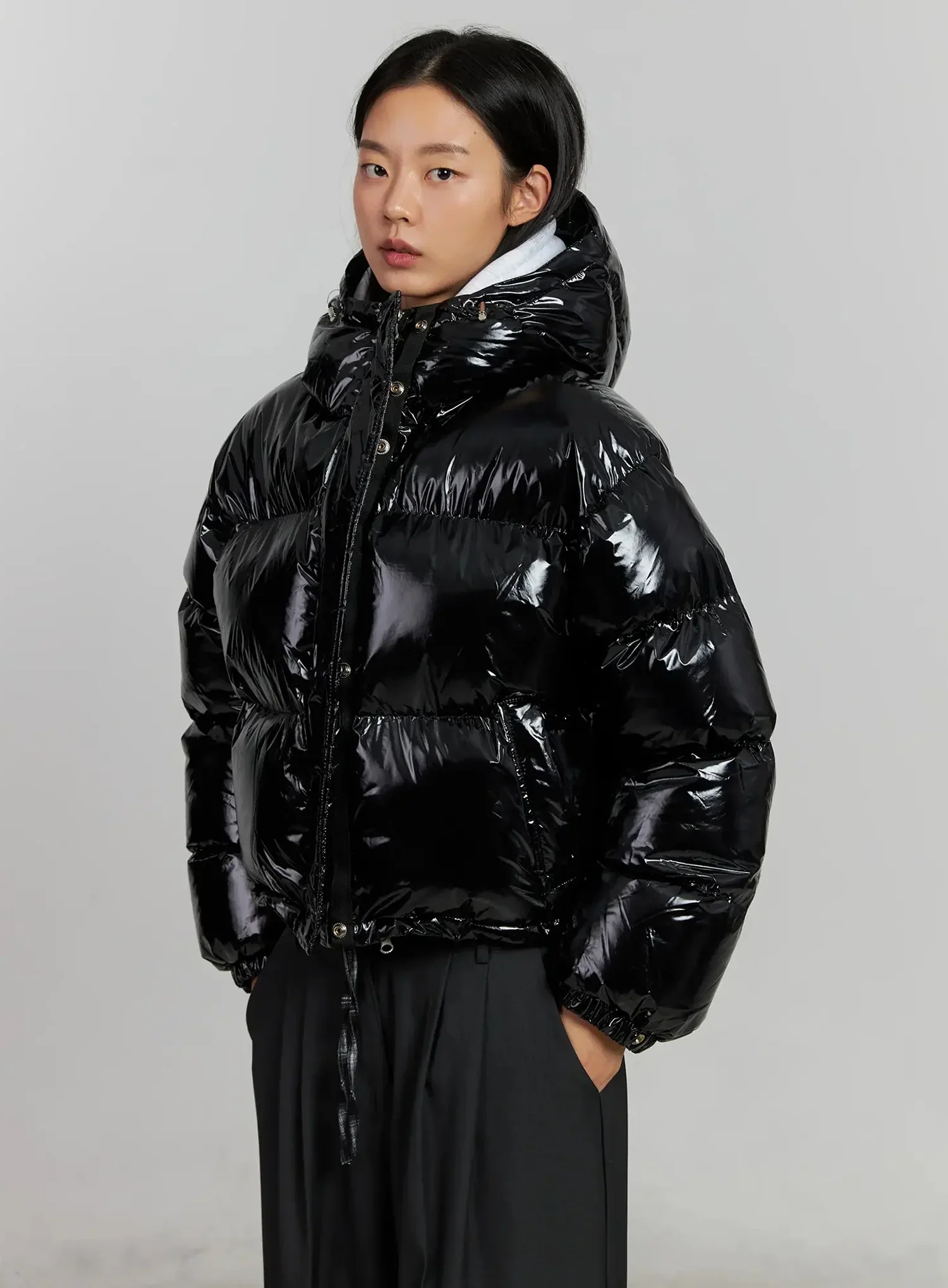 Glossy Hooded Puffer Jacket IJ502 - Image 7