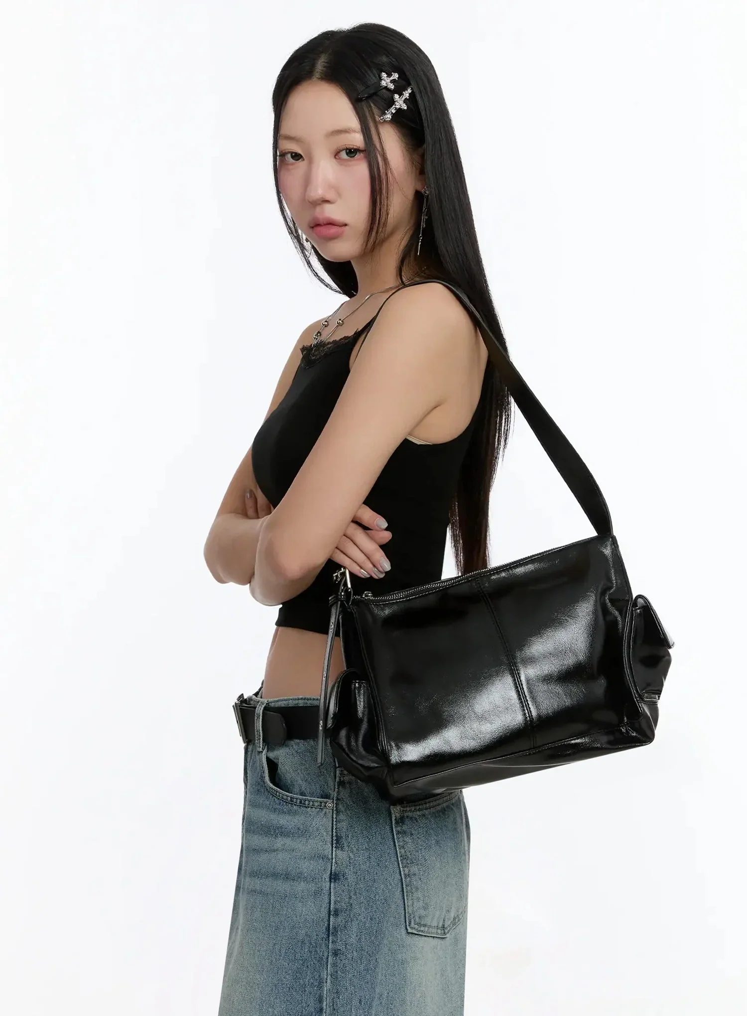 Glossy Pocket Shoulder Bag IM509 - Image 3