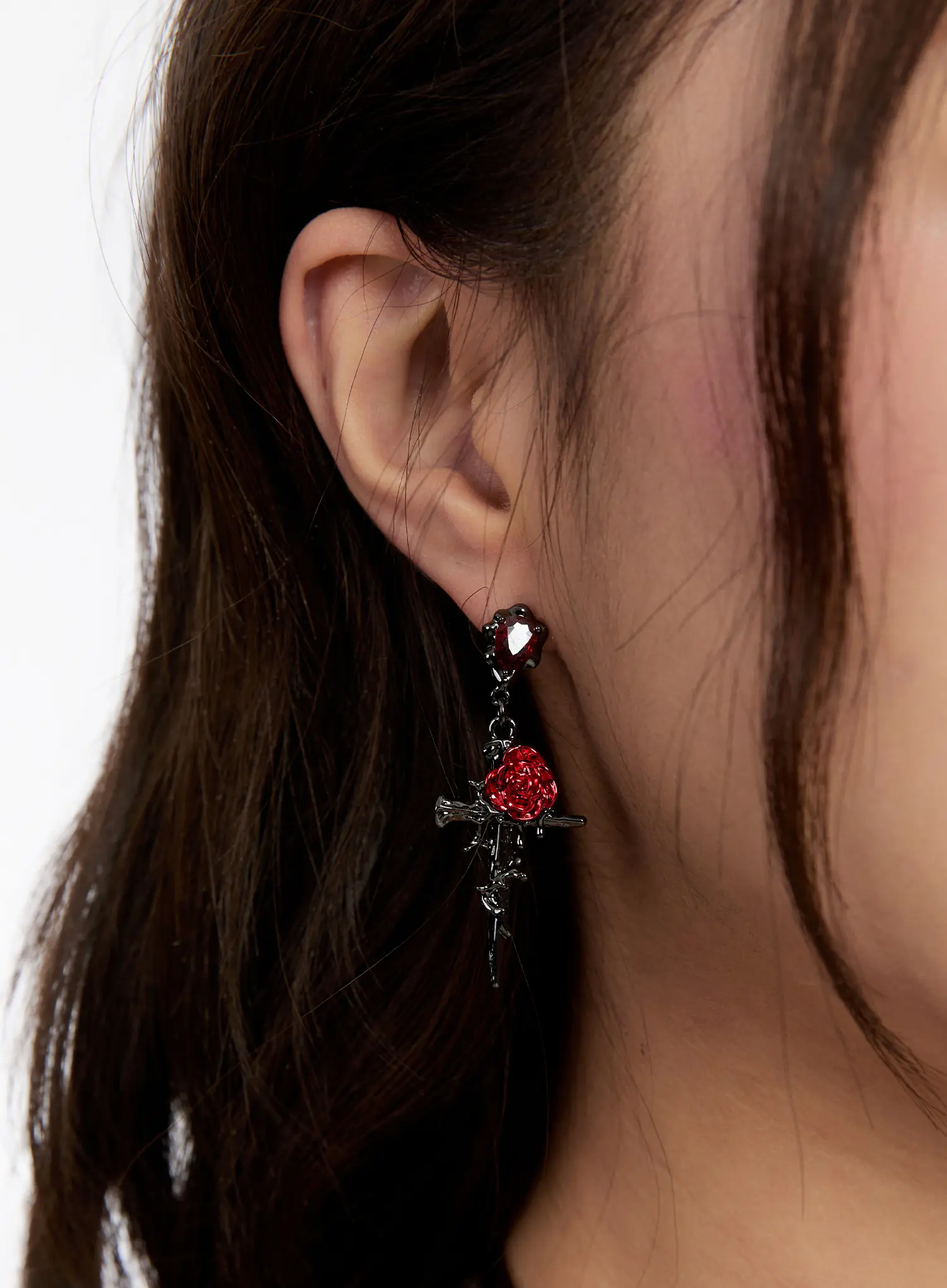 Gothic Rose Cross Charm Earrings CN527