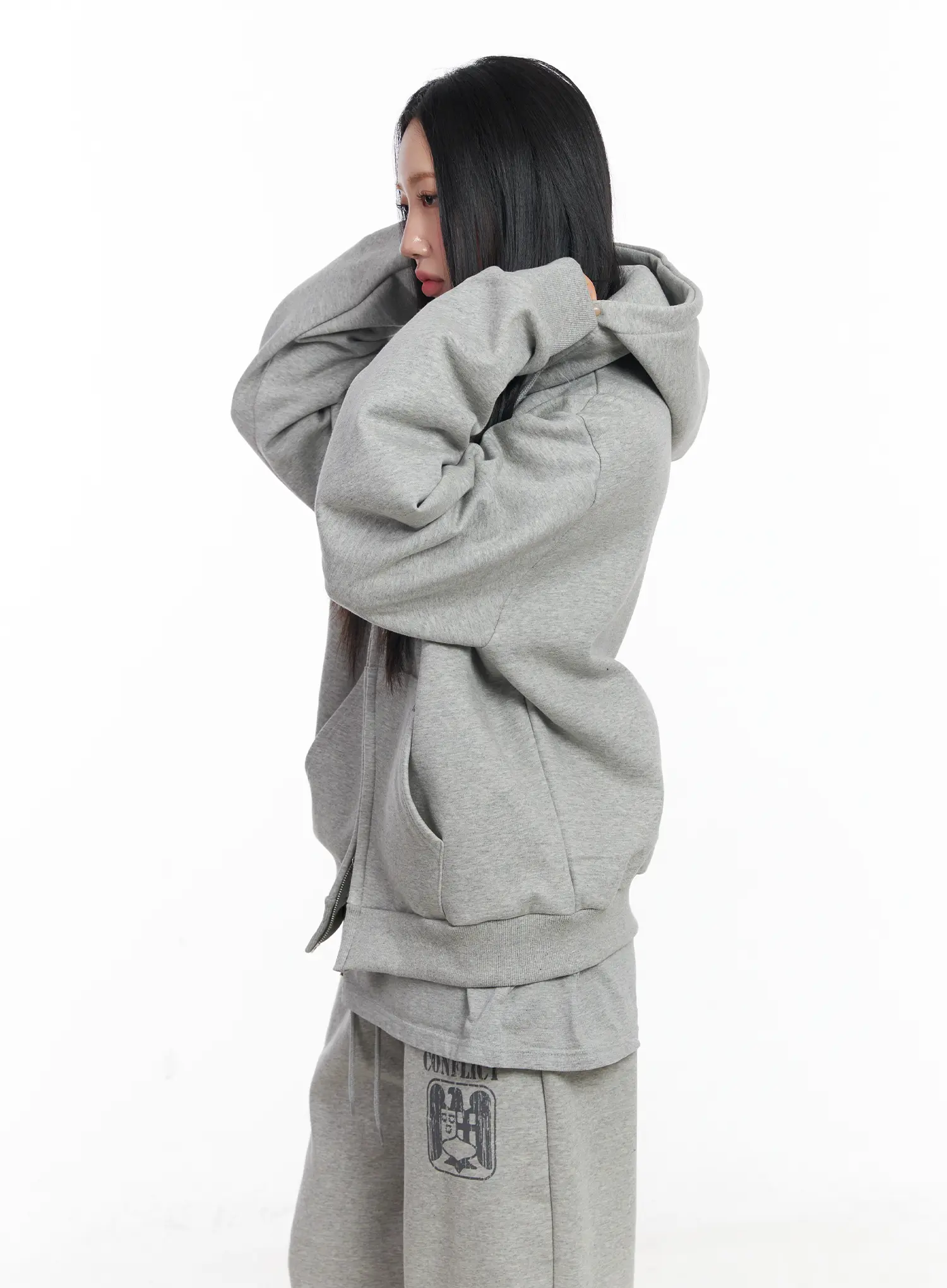 Graphic Fleece Oversized Zip-Up Hoodie CJ515 - Image 7