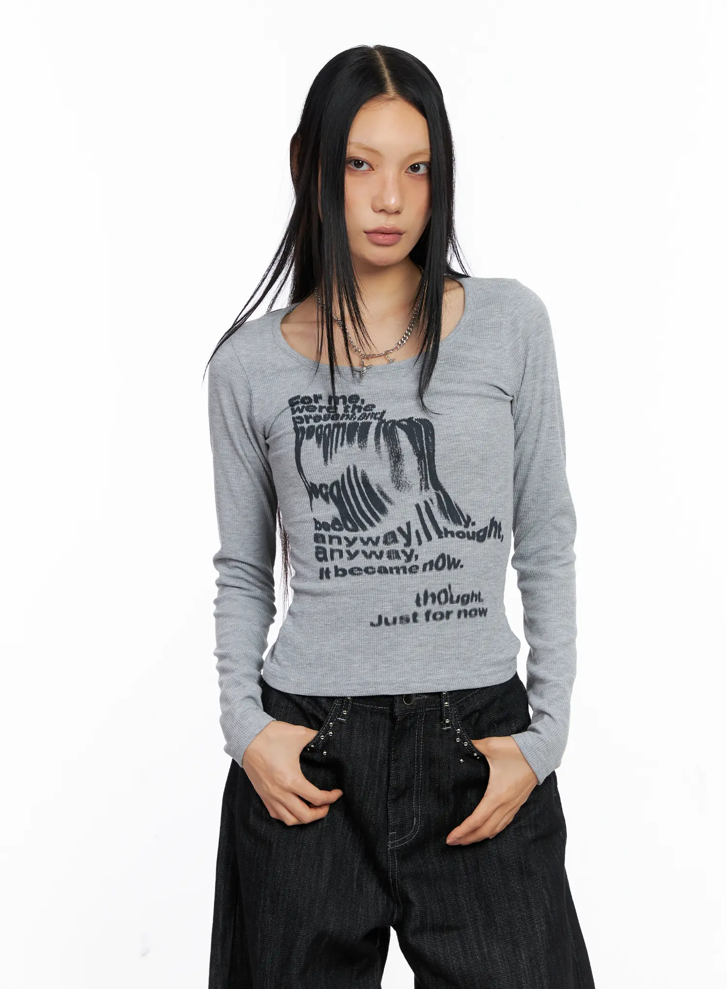 Graphic Lettering U-Neck Long Sleeve CS509 - Image 10