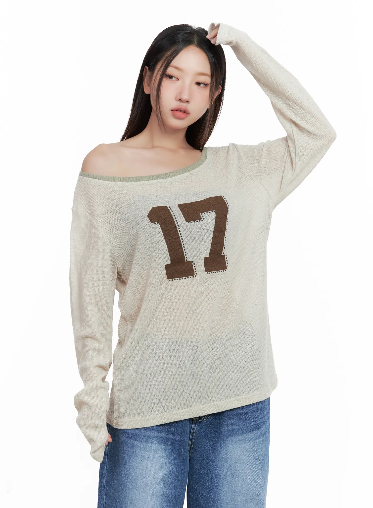 Graphic Linen Loose-Fit Long-Sleeve Tee CL509 - Image 2