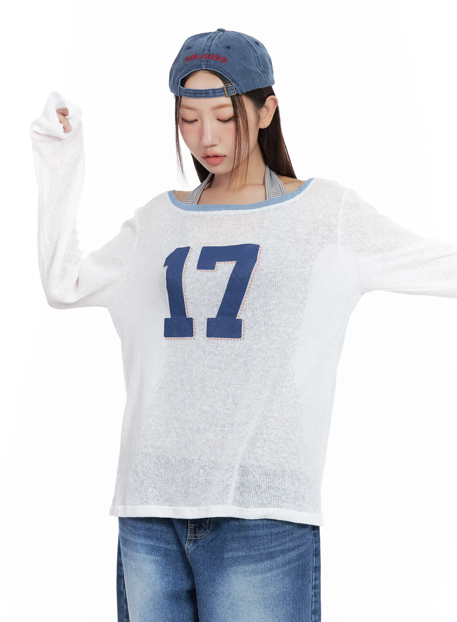 Graphic Linen Loose-Fit Long-Sleeve Tee CL509 - Image 5