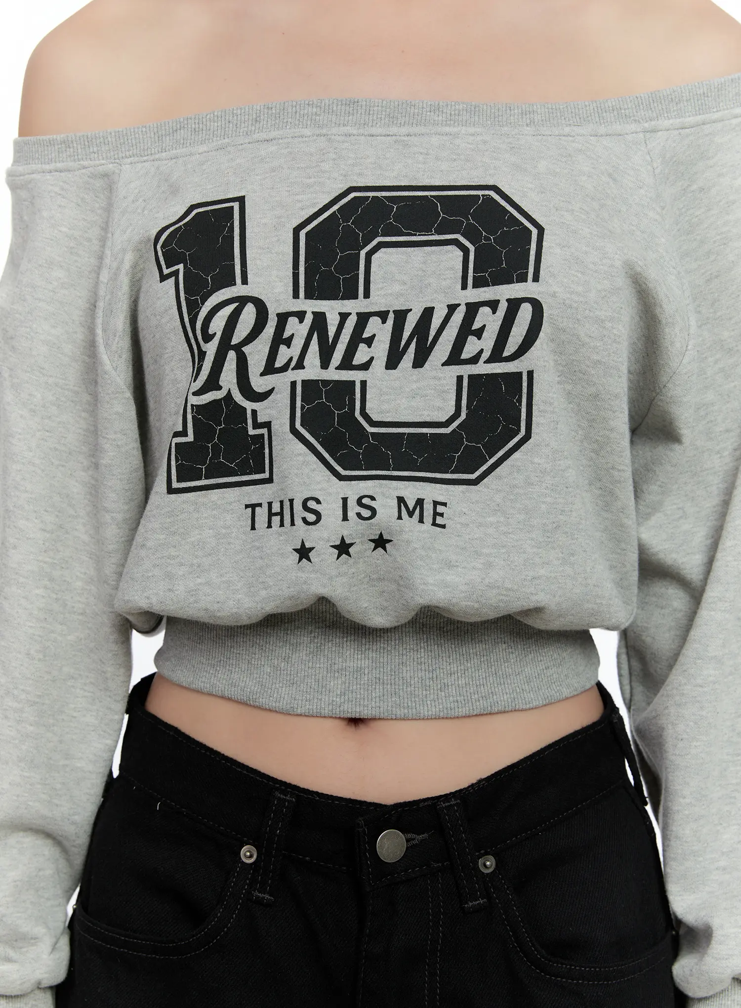 Graphic Off-shoulder Crop Sweatshirt CS517 - Image 7