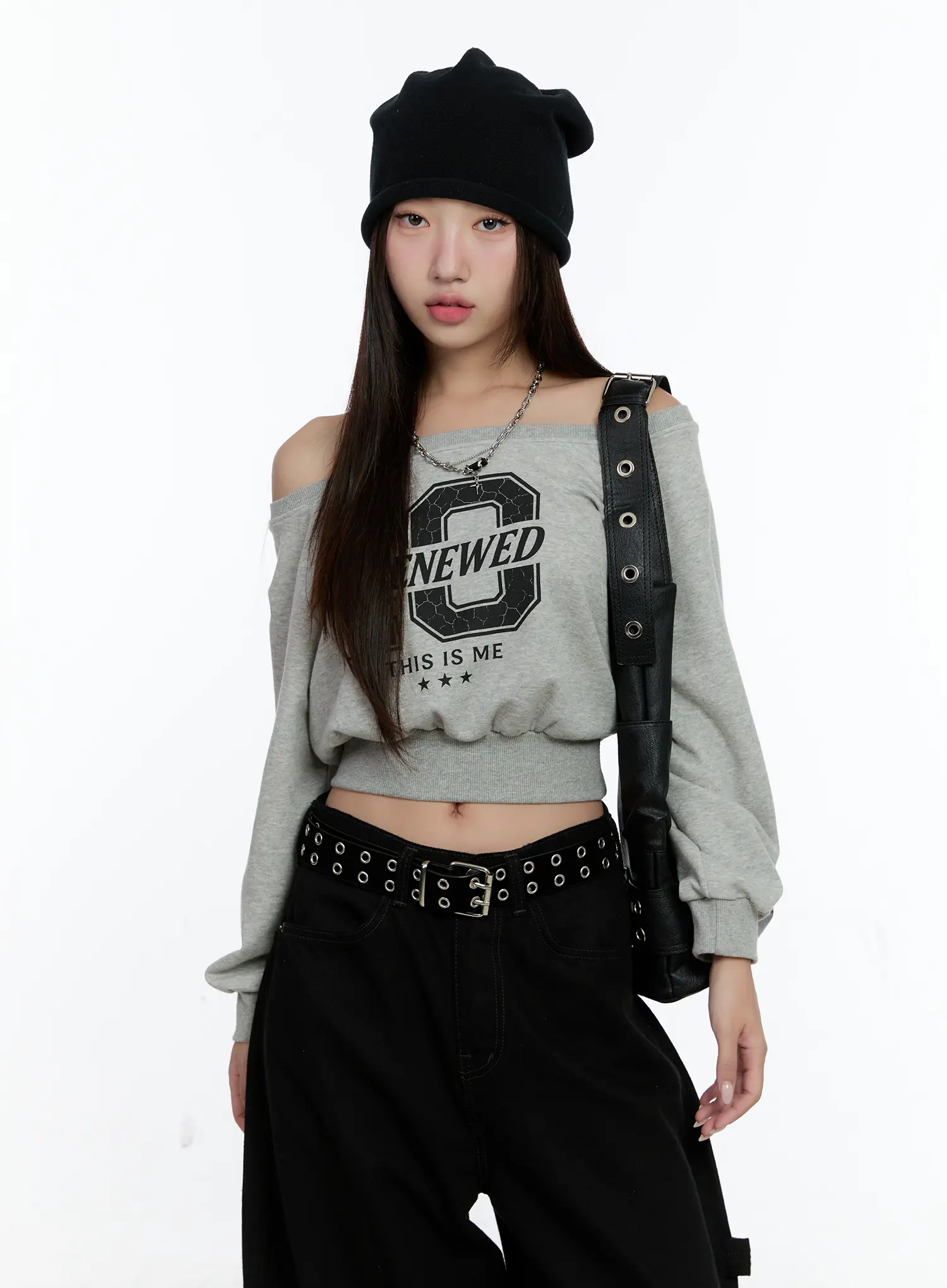Graphic Off-shoulder Crop Sweatshirt CS517 - Image 8