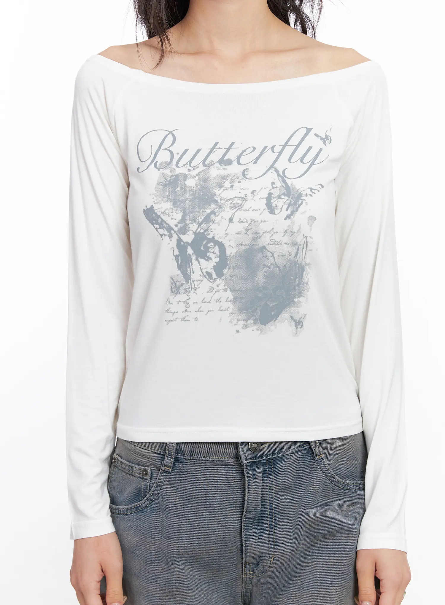 Graphic Off-Shoulder Long Sleeve Tee CC1809 - Image 3