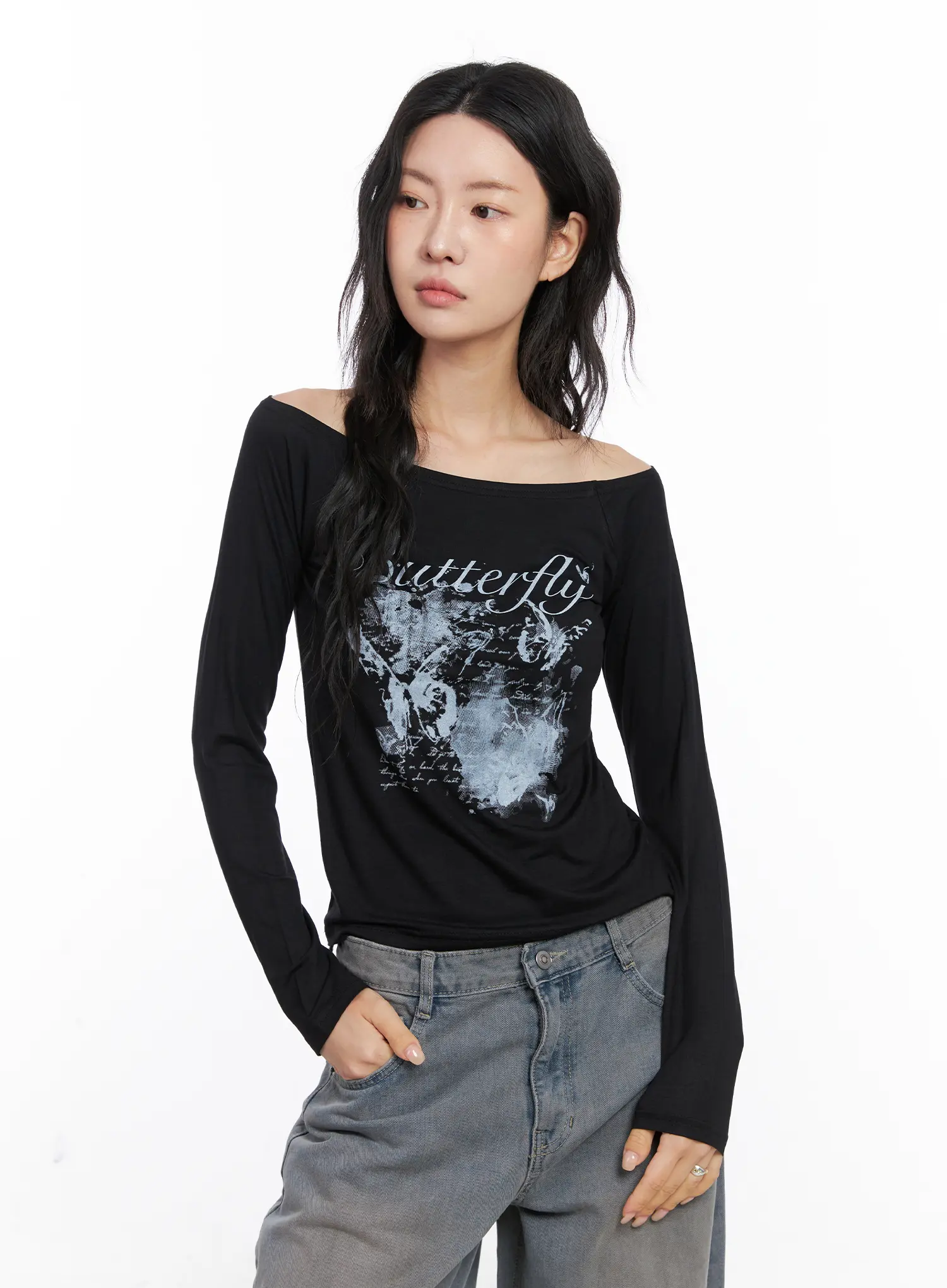 Graphic Off-Shoulder Long Sleeve Tee CC1809 - Image 8