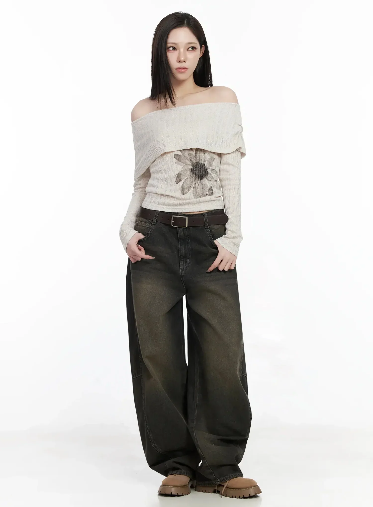 Graphic Off-Shoulder Long Sleeve Top IJ528 - Image 10