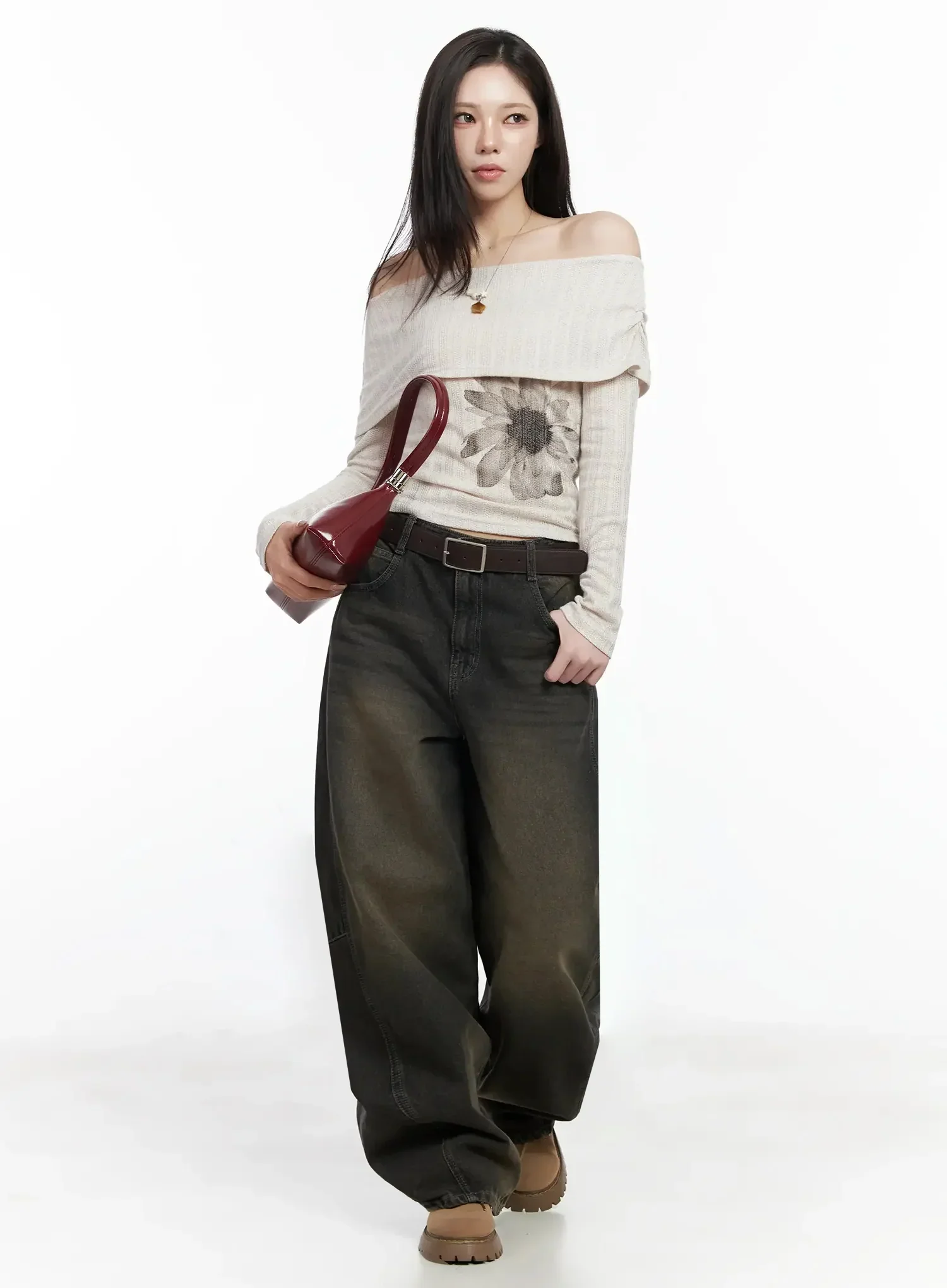 Graphic Off-Shoulder Long Sleeve Top IJ528 - Image 6
