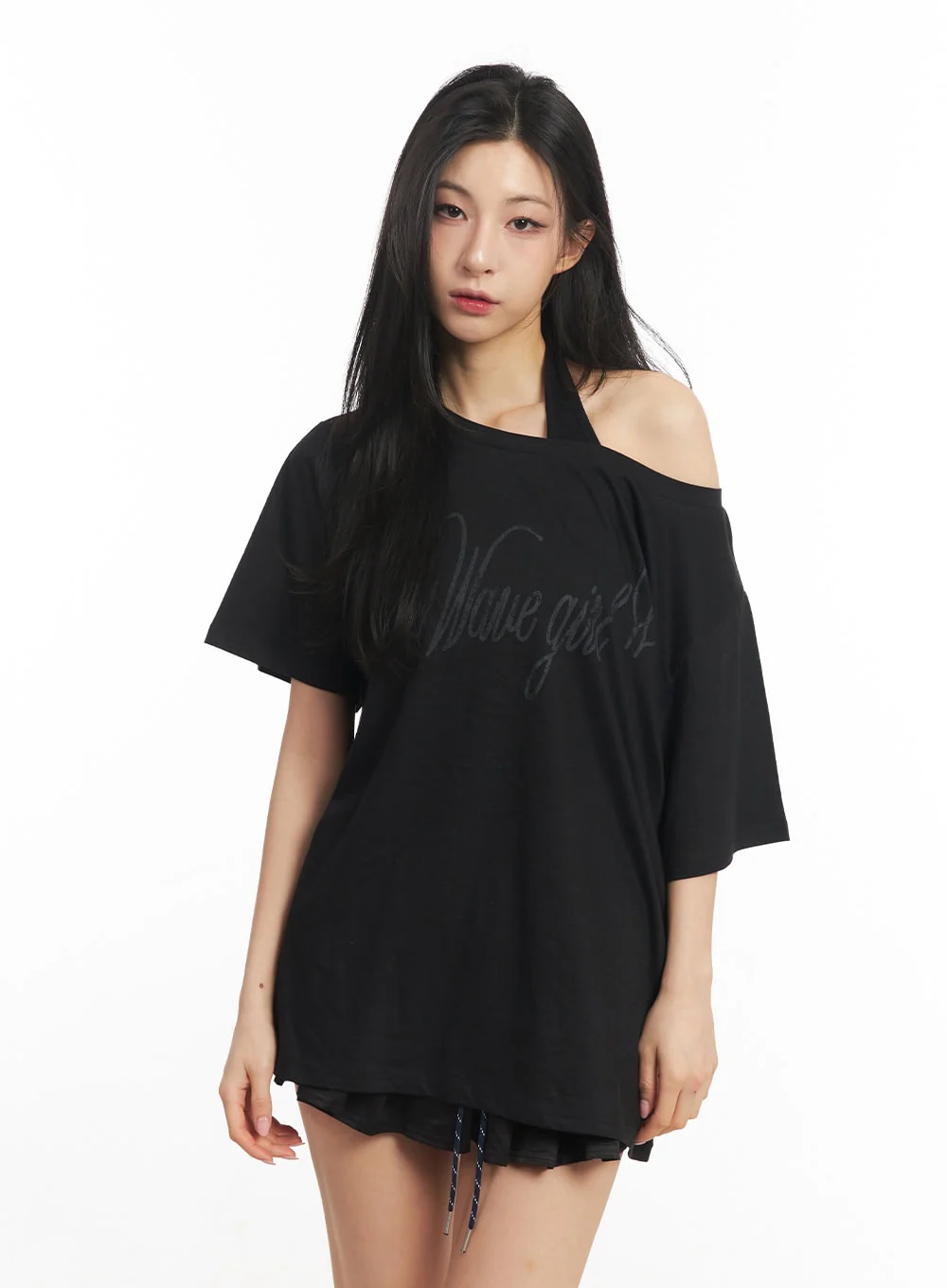 Graphic One-Shoulder Oversize T-Shirt CA503 - Image 11