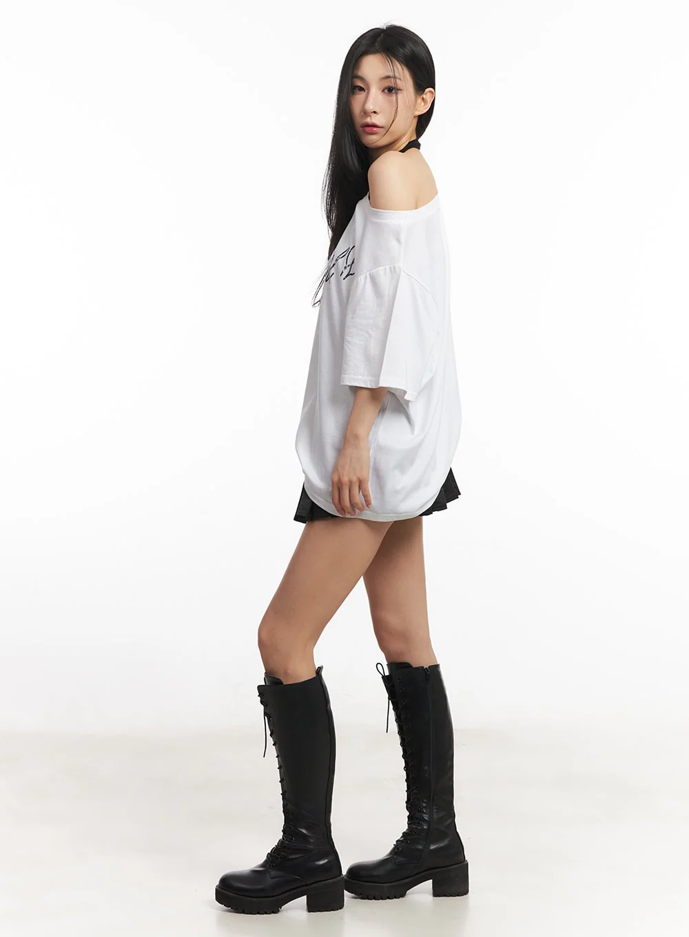 Graphic One-Shoulder Oversize T-Shirt CA503 - Image 6