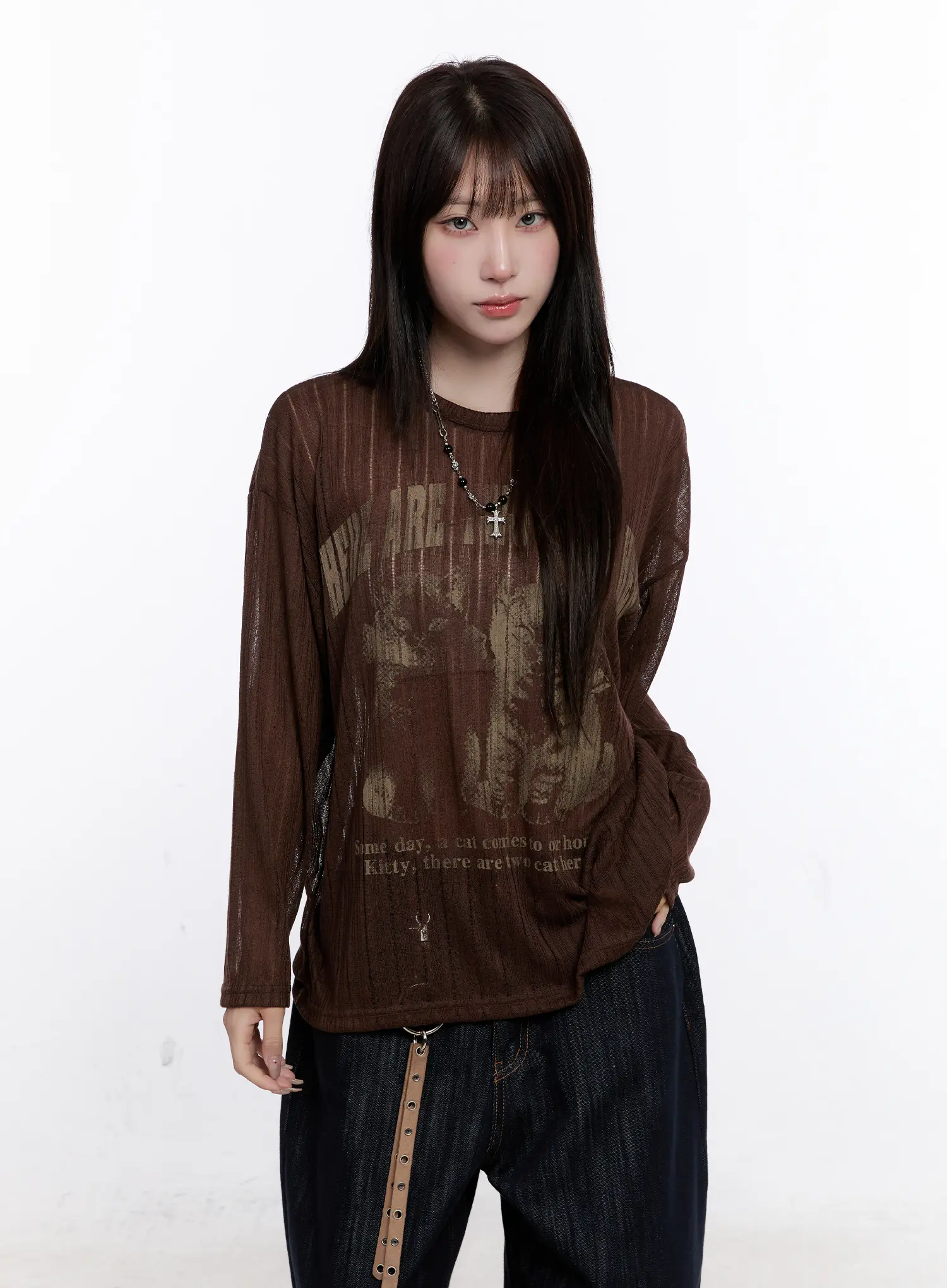 Graphic Oversized Sheer Long Sleeve Top CS530 - Image 10
