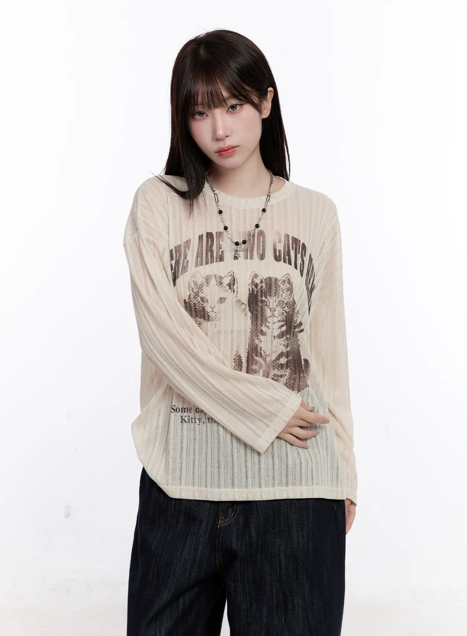 Graphic Oversized Sheer Long Sleeve Top CS530 - Image 2