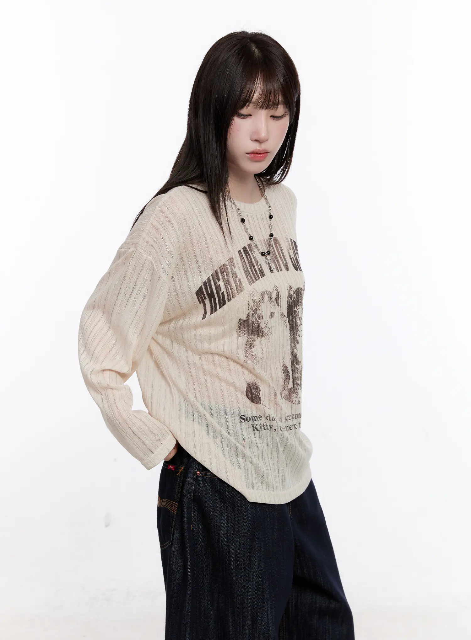 Graphic Oversized Sheer Long Sleeve Top CS530 - Image 5