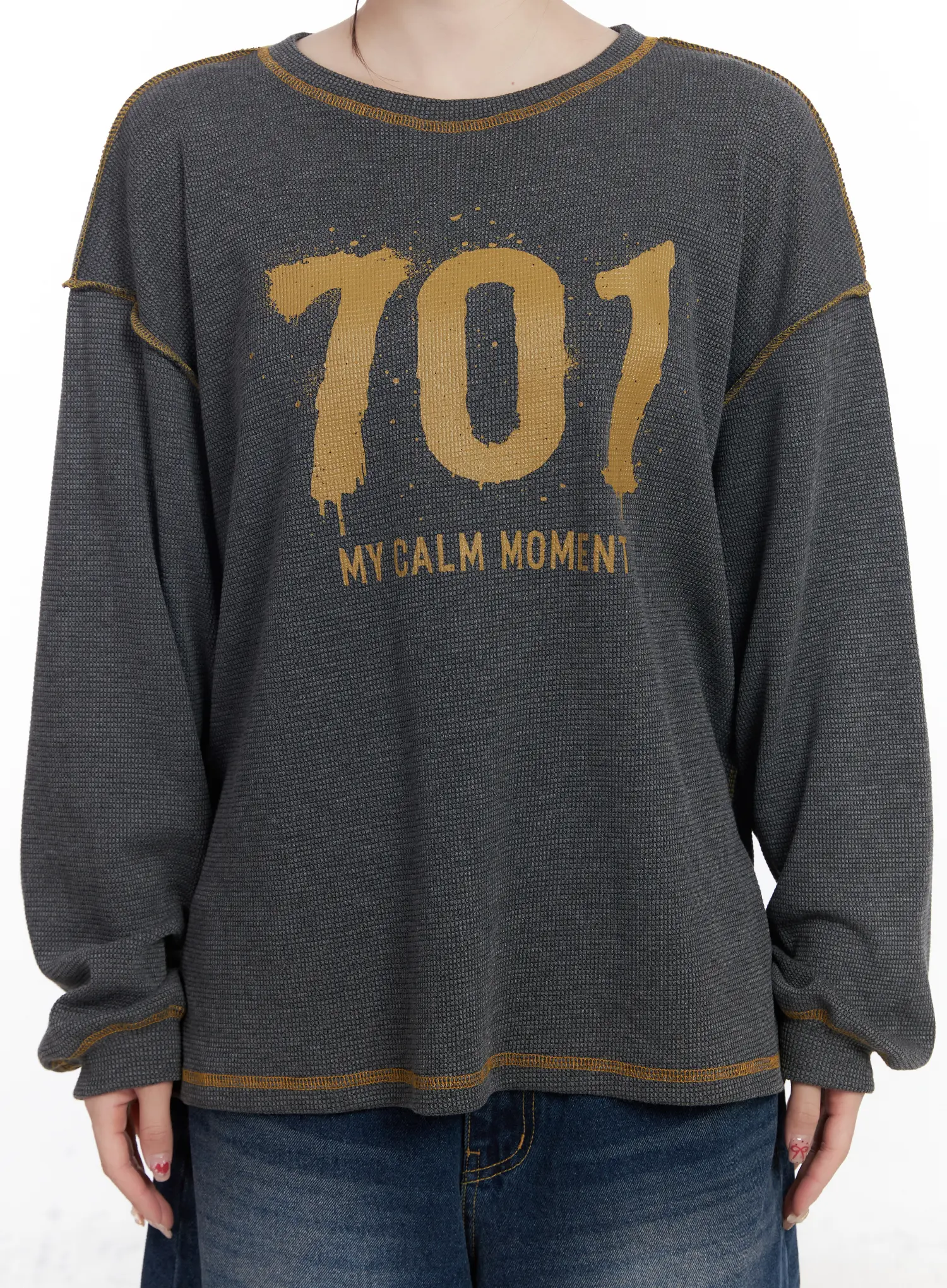 Graphic Oversized Textured Long Sleeve Top CJ527 - Image 8
