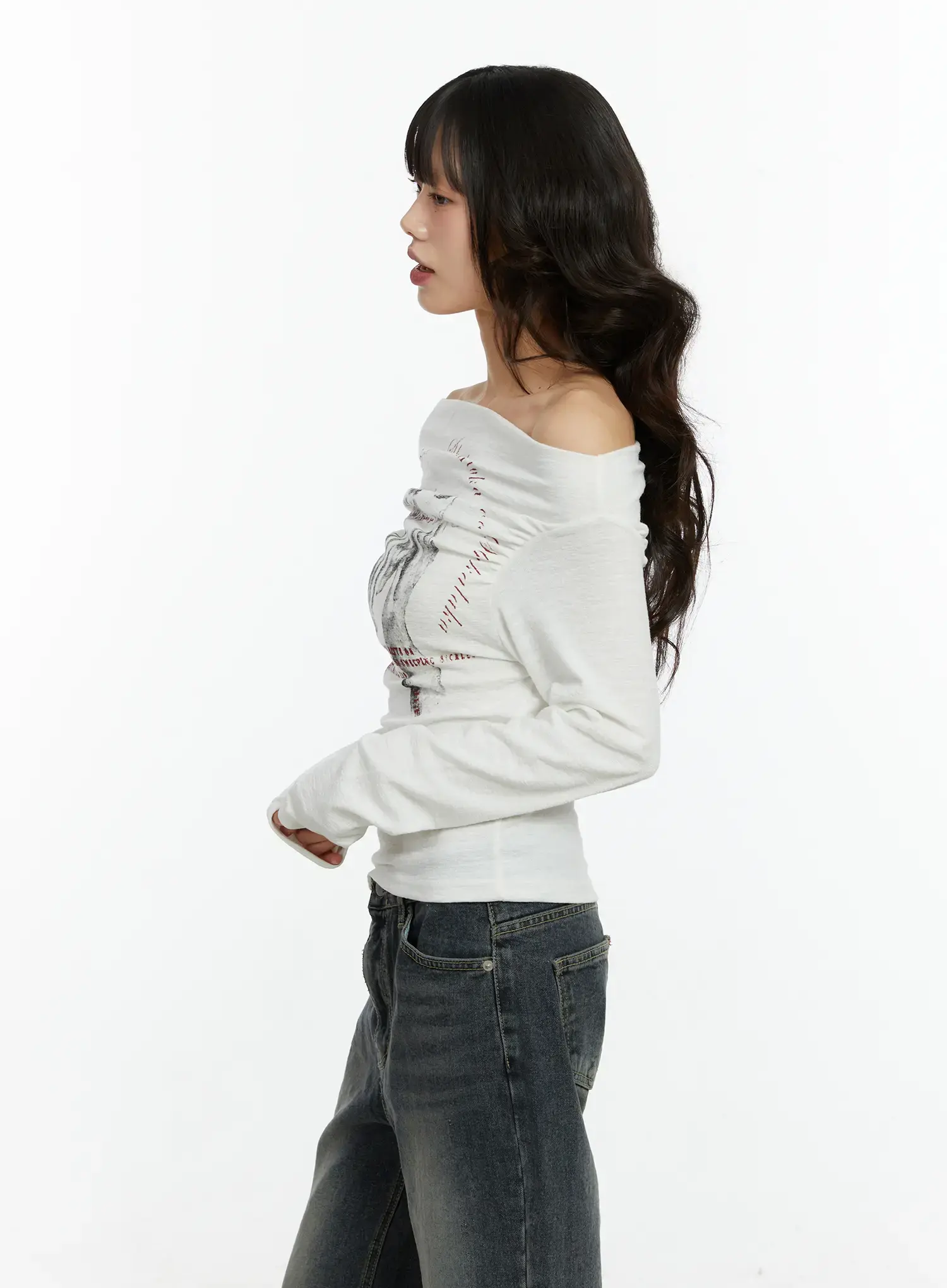 Graphic Print Off-Shoulder Long Sleeve Top CF510 - Image 6