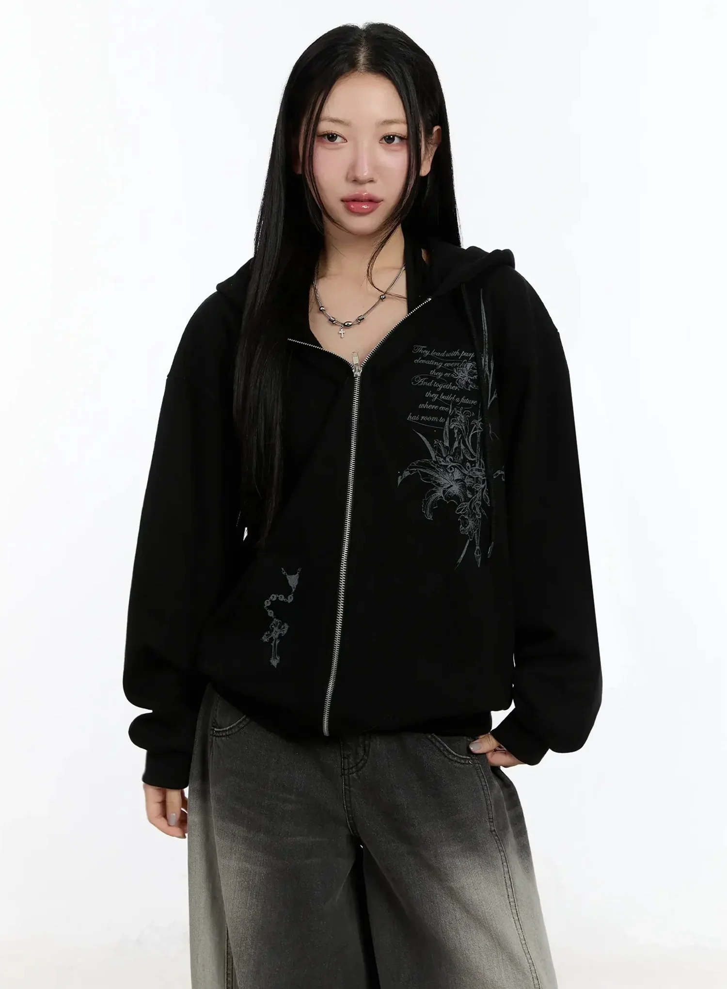 Graphic Print Zip-Up Hoodie IM509 - Image 2