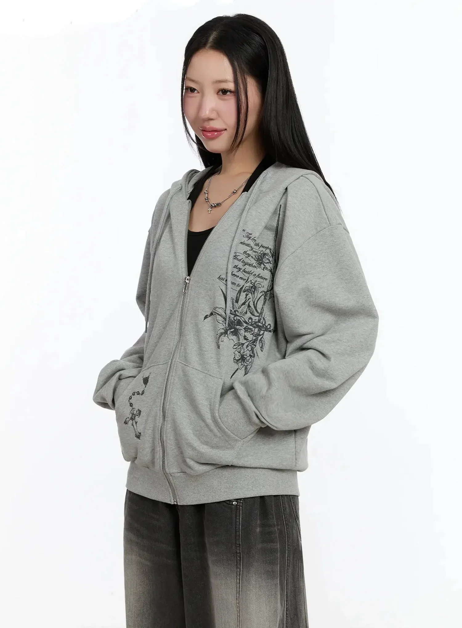 Graphic Print Zip-Up Hoodie IM509 - Image 8