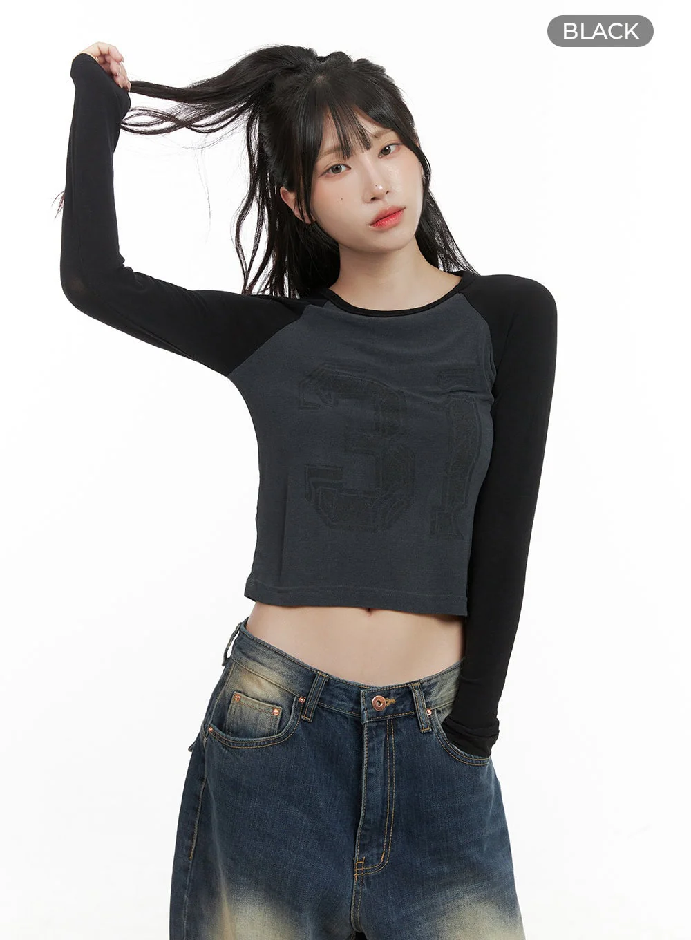 Graphic Raglan Long Sleeve Crop Tee CG421 - Image 8