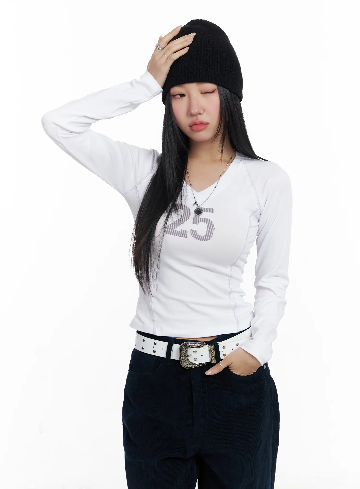 Graphic V-Neck Long Sleeve CJ514 - Image 2