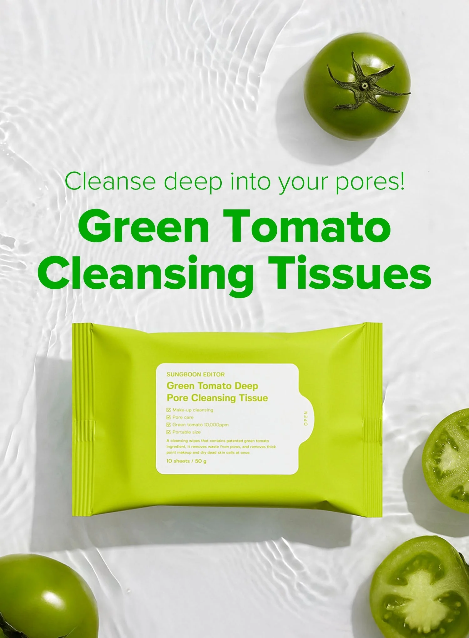 Green Tomato Deep Pore Cleansing Tissue (50g) - Image 3